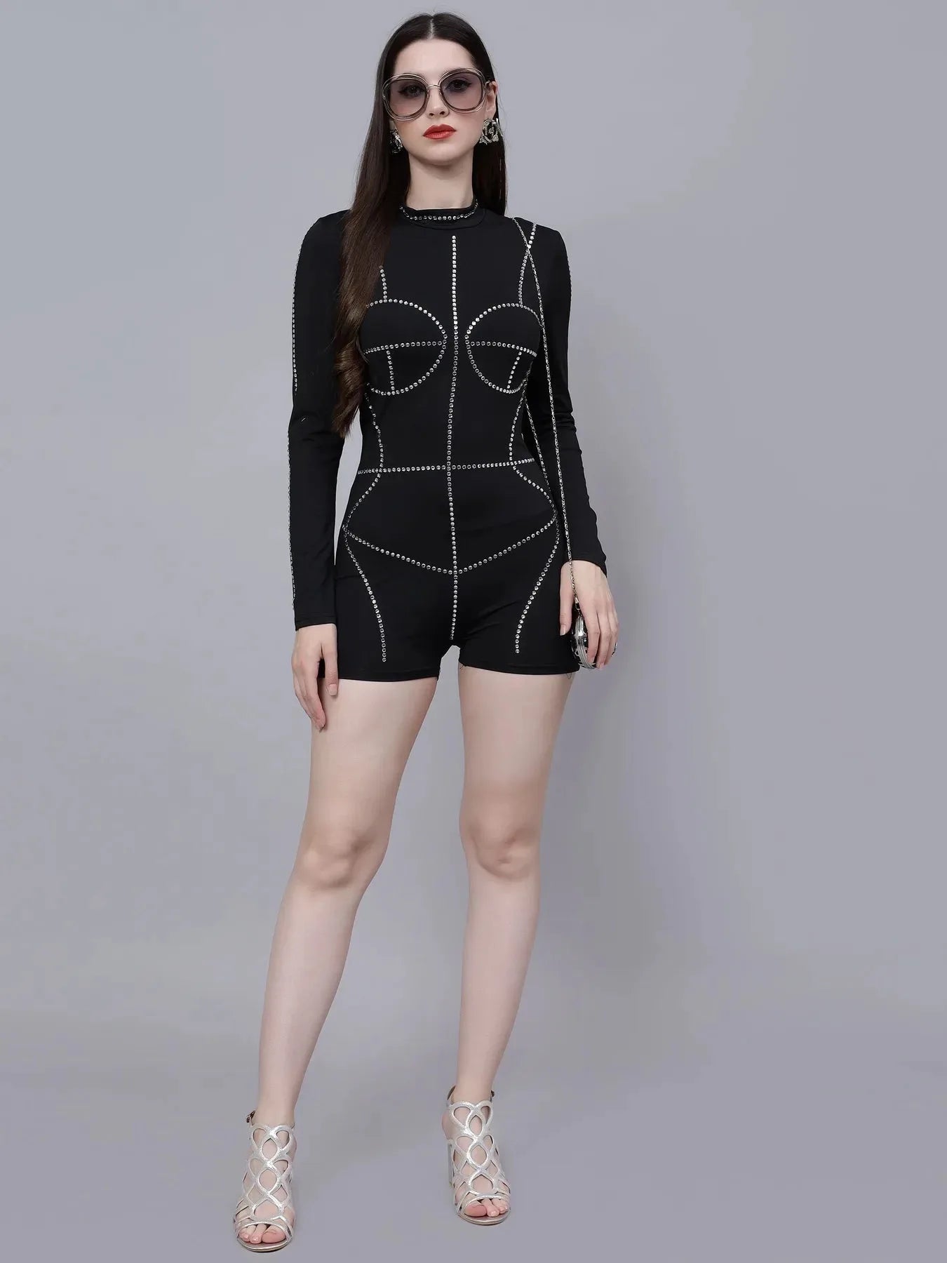 Rhinestone Stickon Detail Playsuit