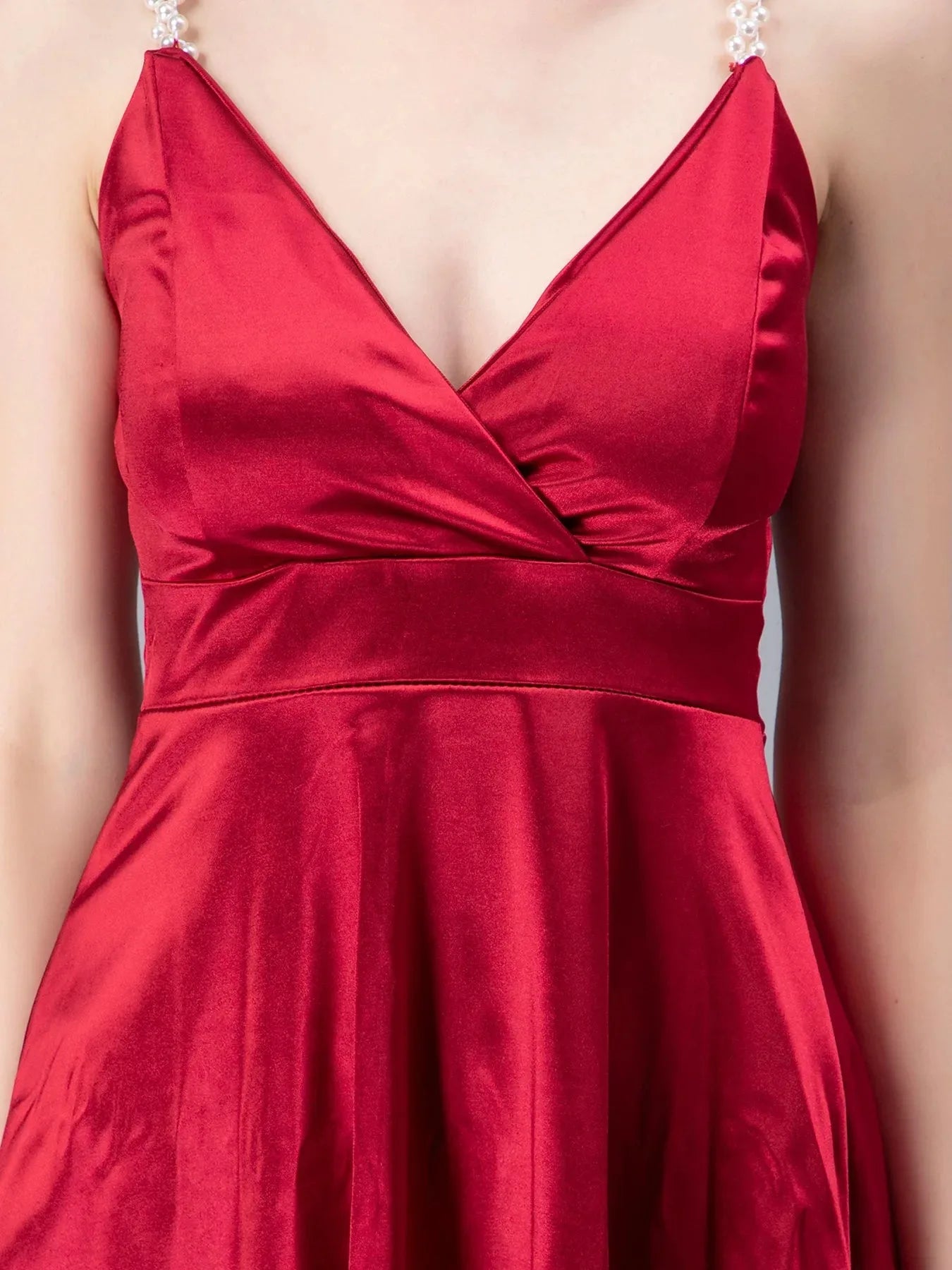 Pearl Straps Front Overlap Dress