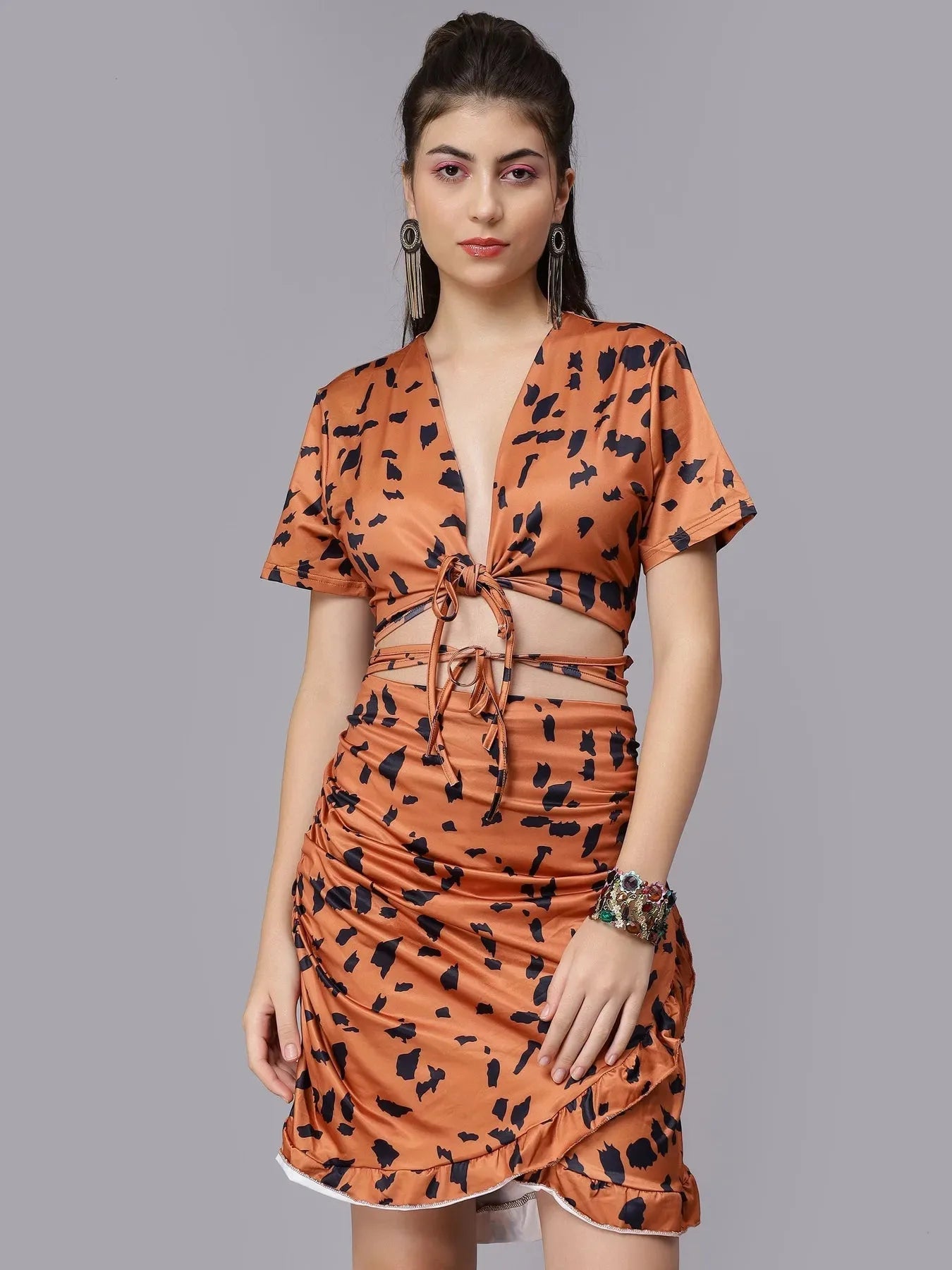 Leopard Print Ruffle Short Dress