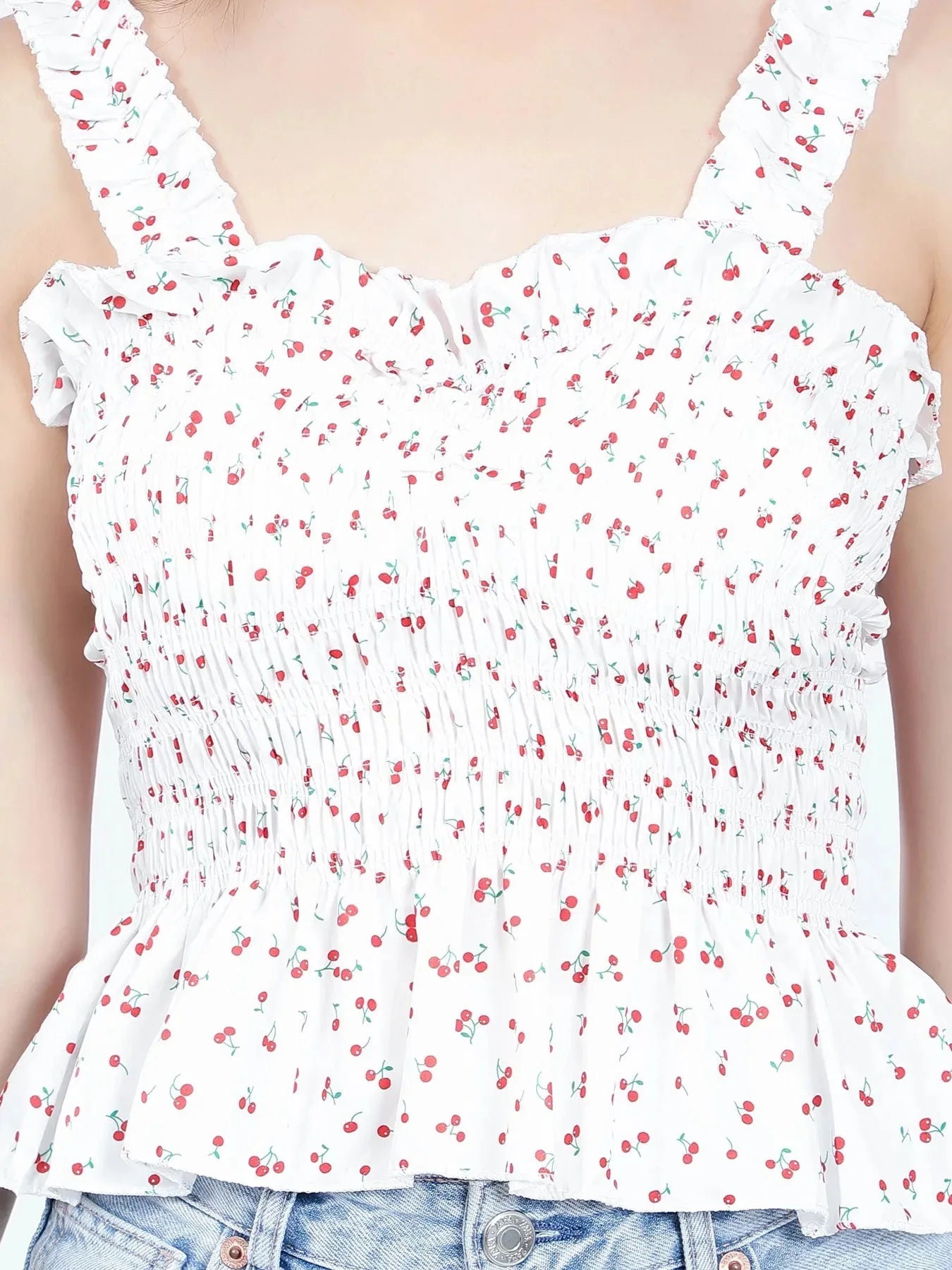 Smocking Cherry Print Top
