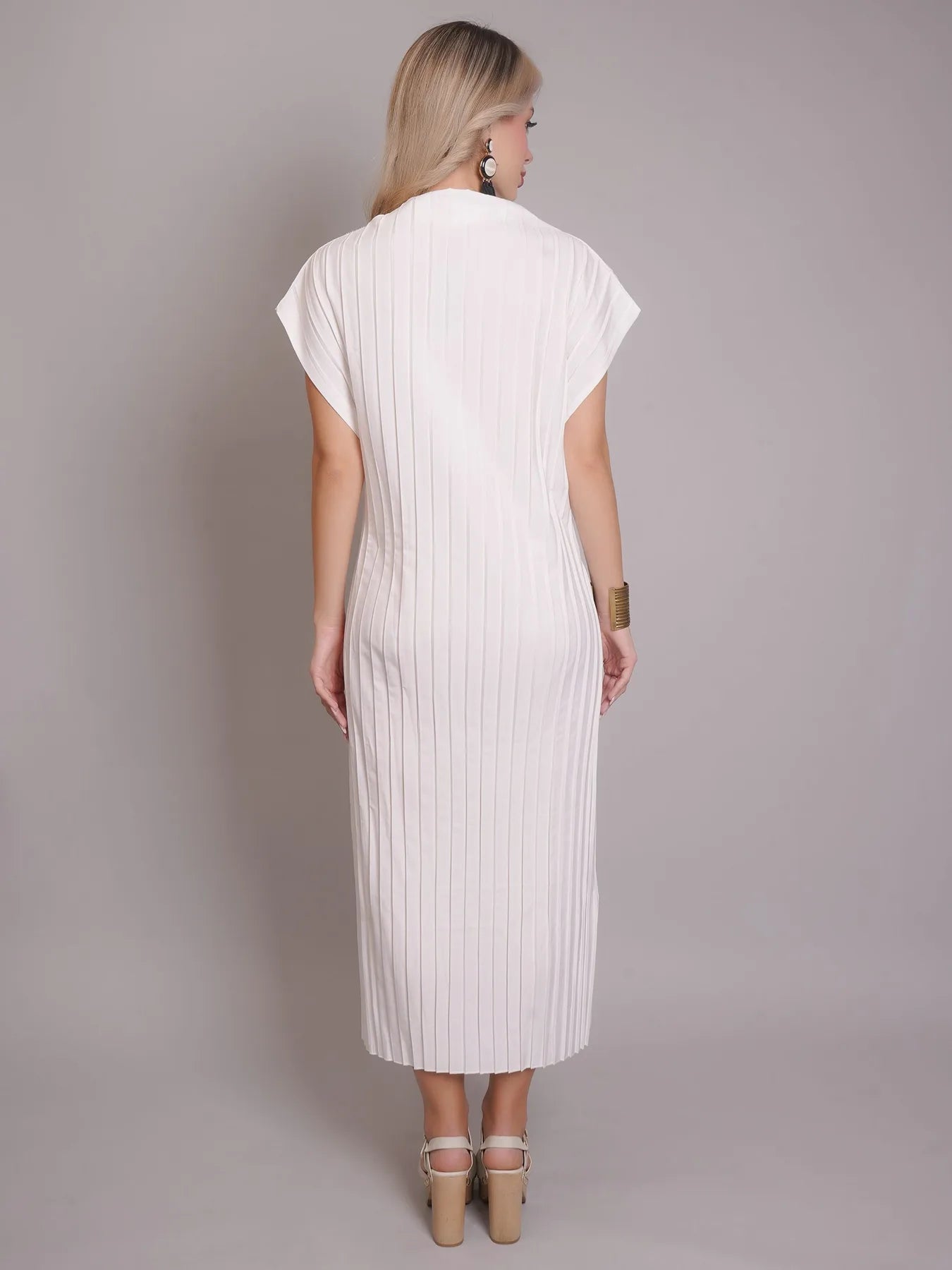 Printed Pleated Midi Dress