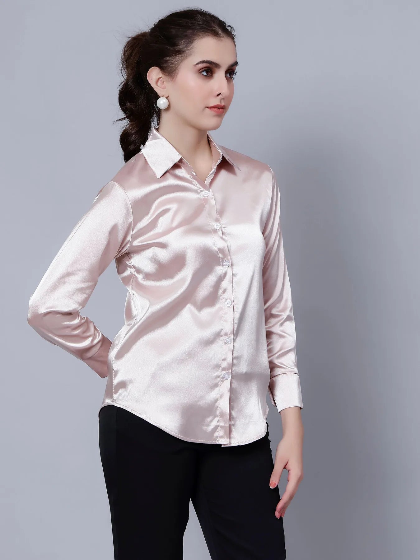 Elegant Ribbon Satin Shirt