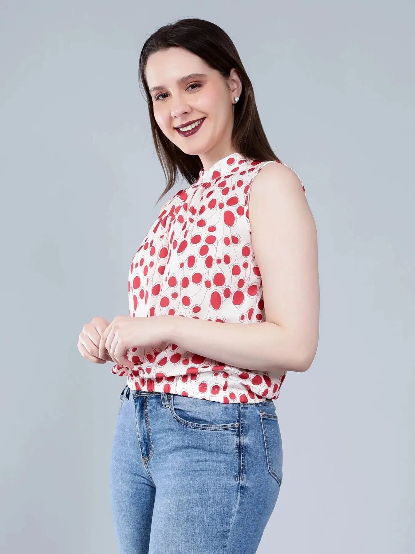 Band Neck Sleeveless Blouse