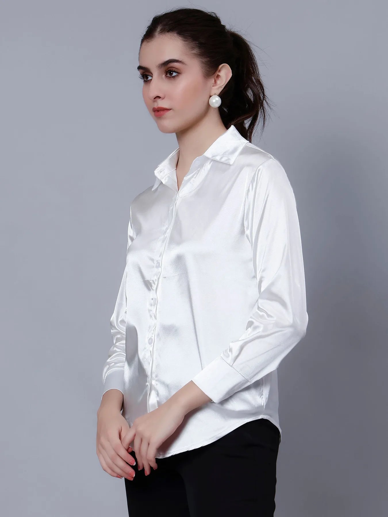Elegant Ribbon Satin Shirt