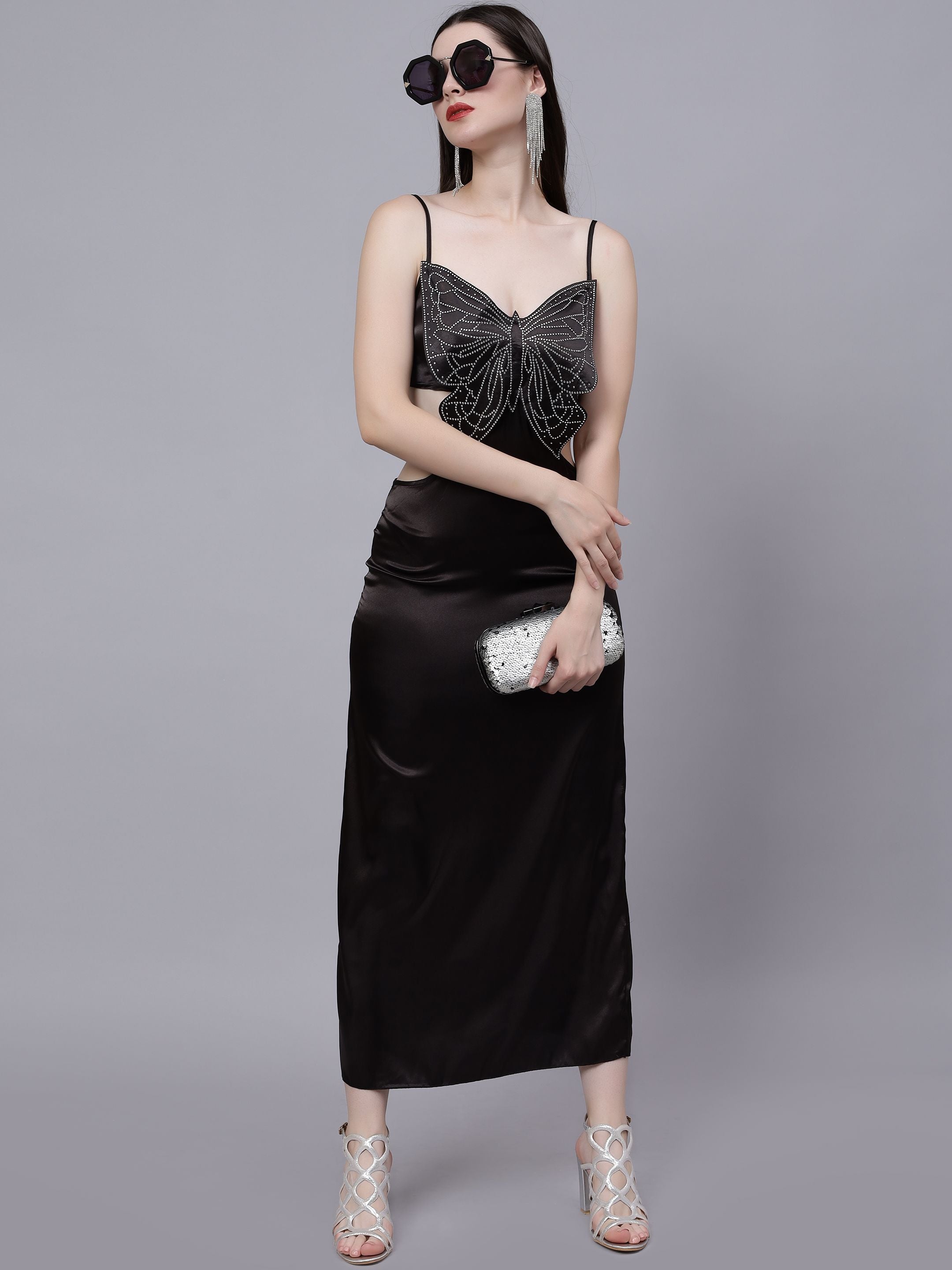 Rhinestone Butterfly Patch Slip Dress