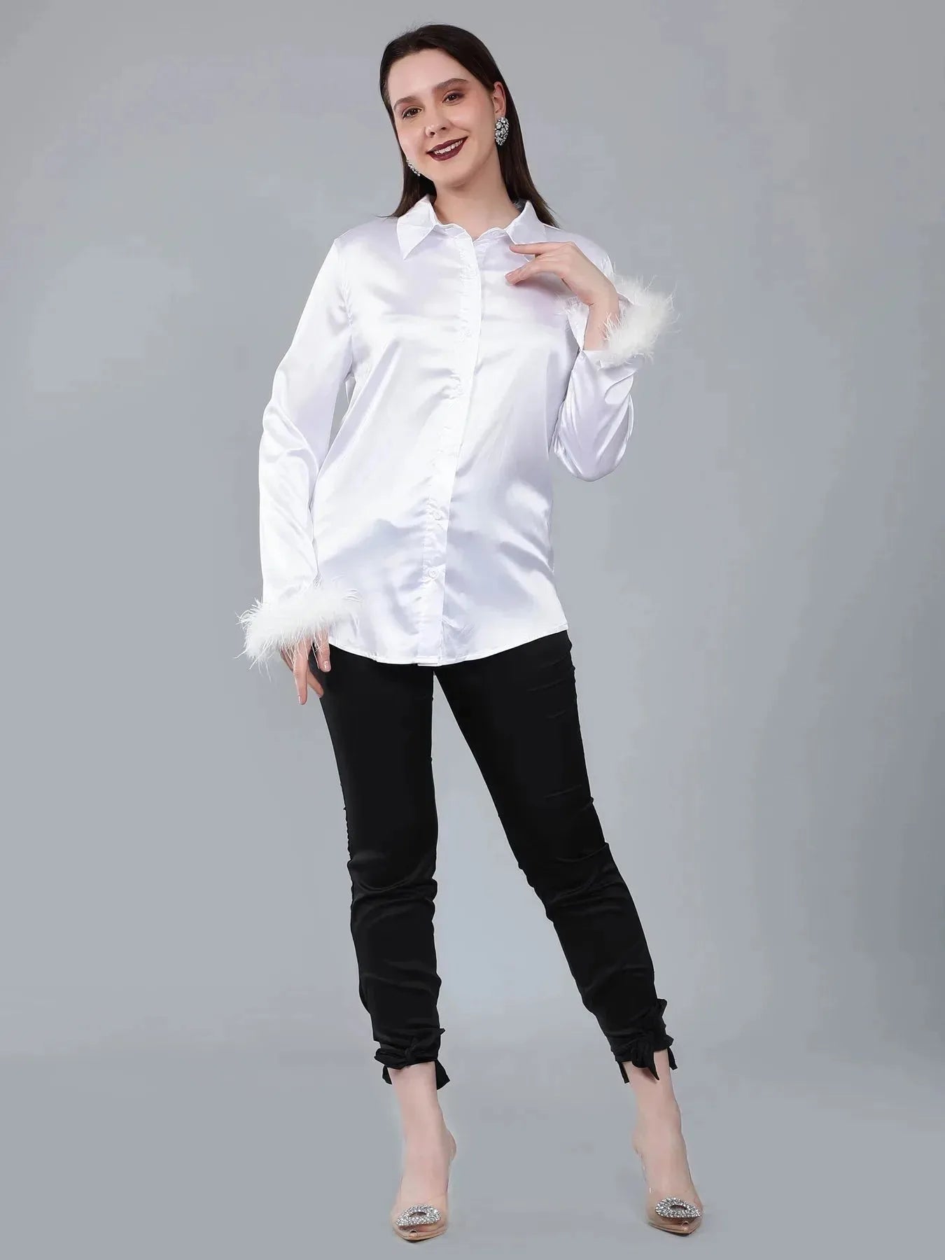 Feather Cuff Satin Shirt