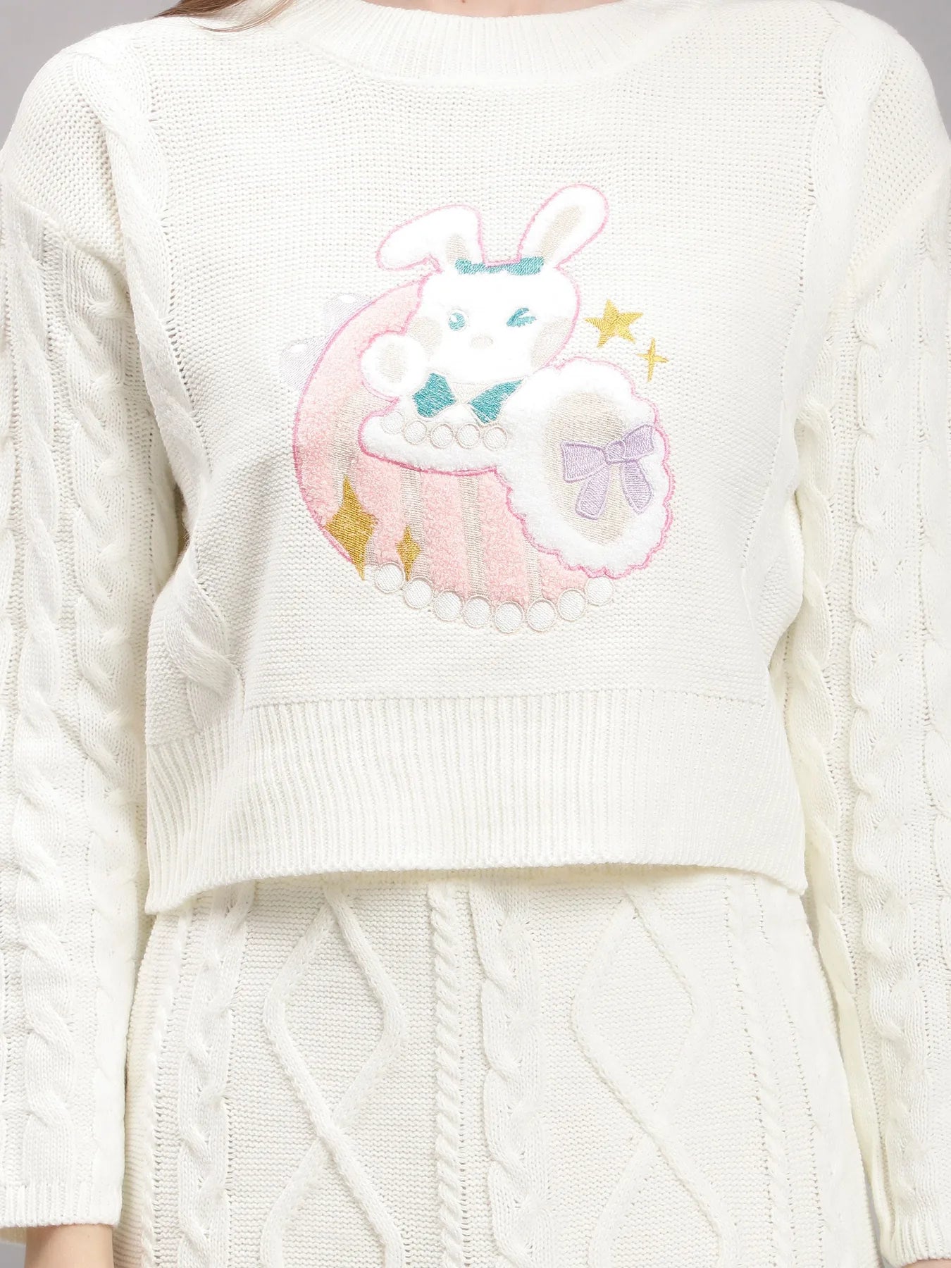 Knitted Patch Embroidery Two Piece Set