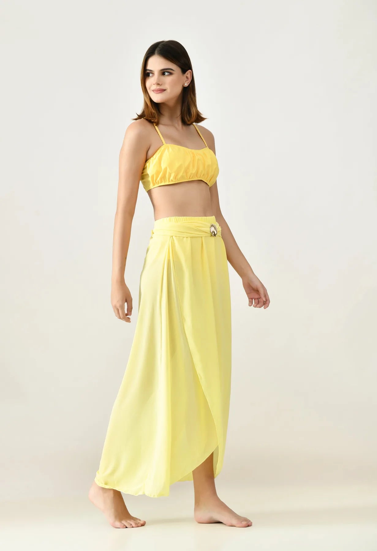 Solid Bikini Set With Sarong