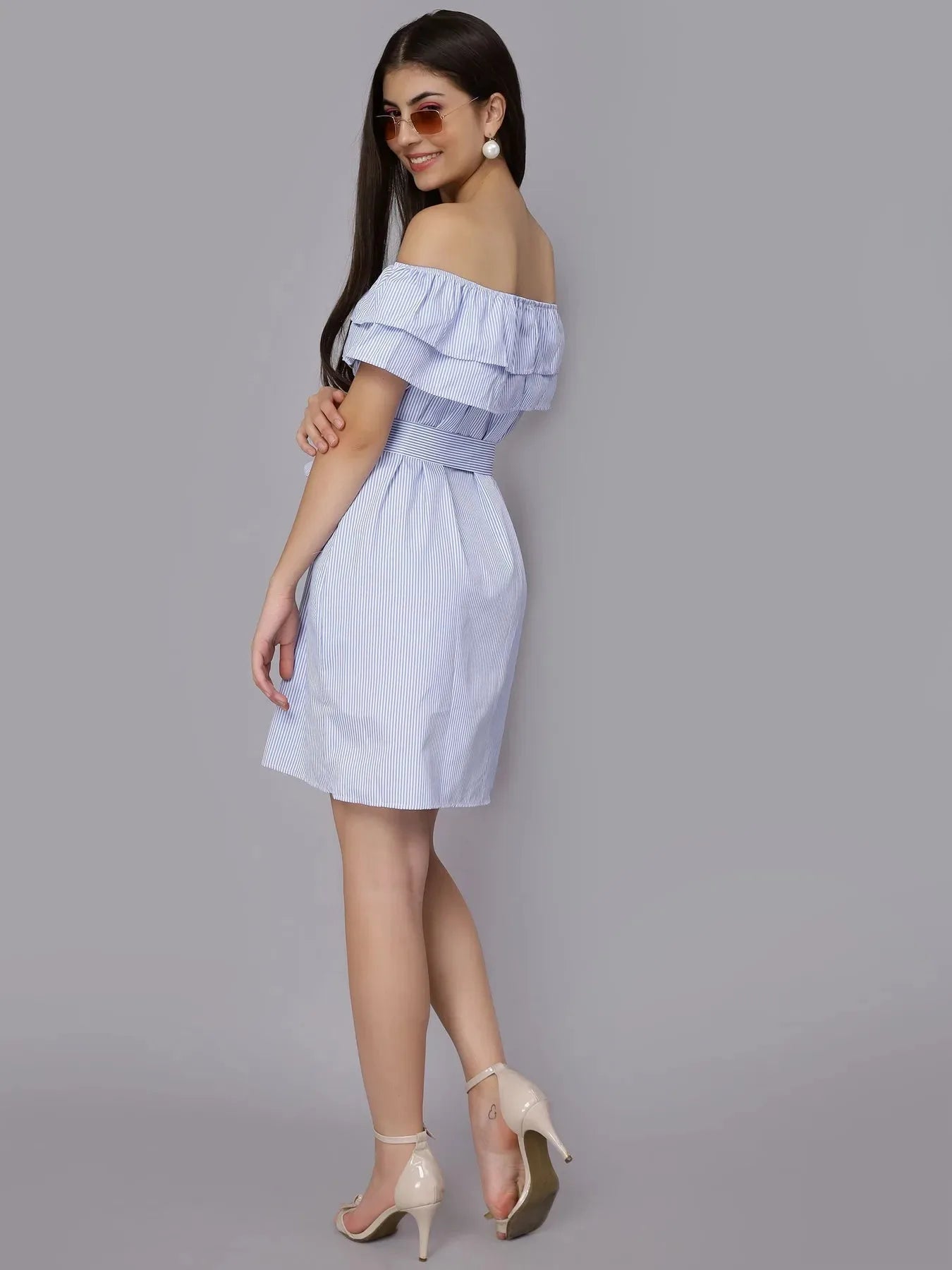 Striped Off-Shoulder Short Dress