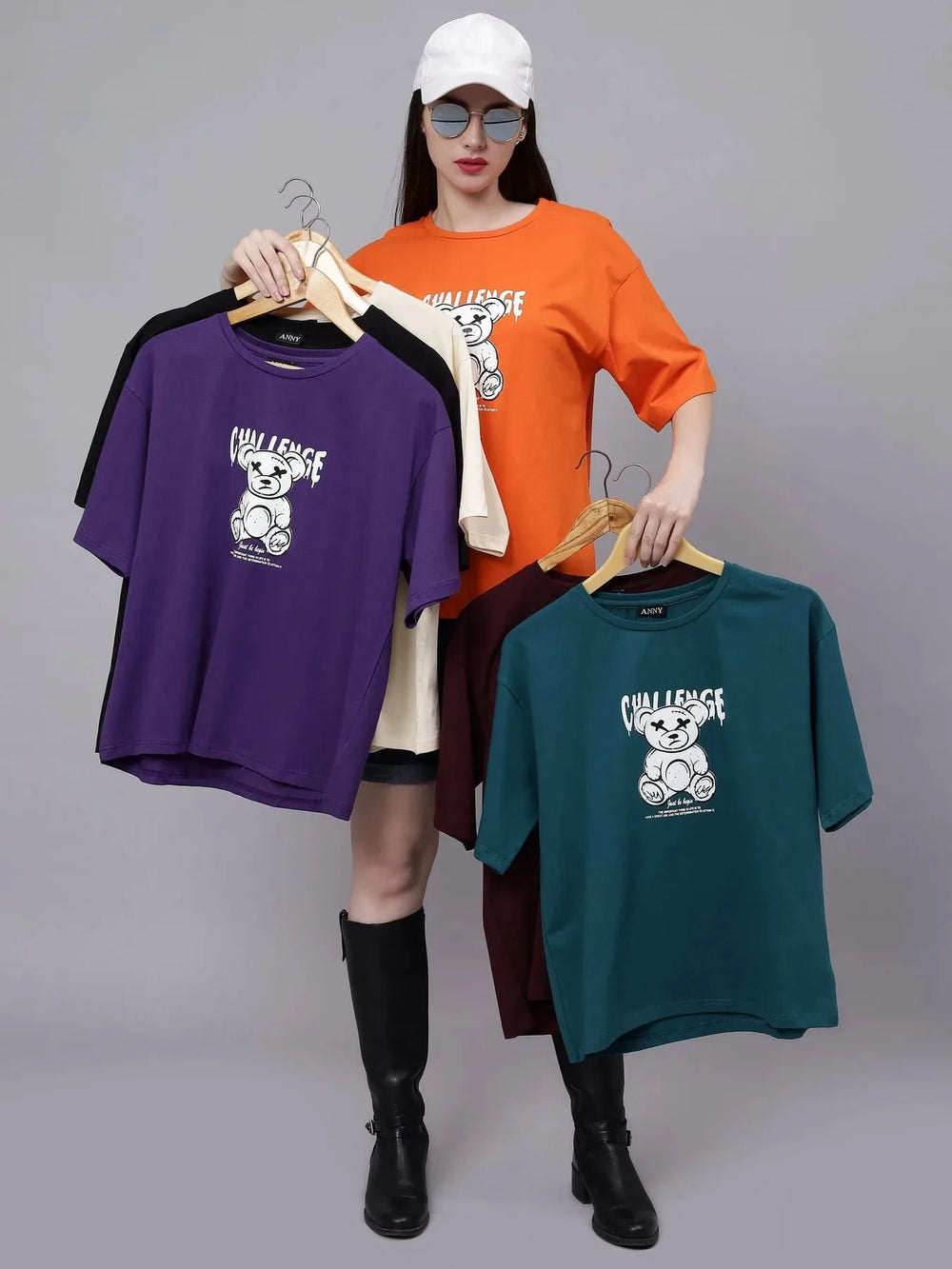 Bear Printed Cotton Oversized T-Shirt