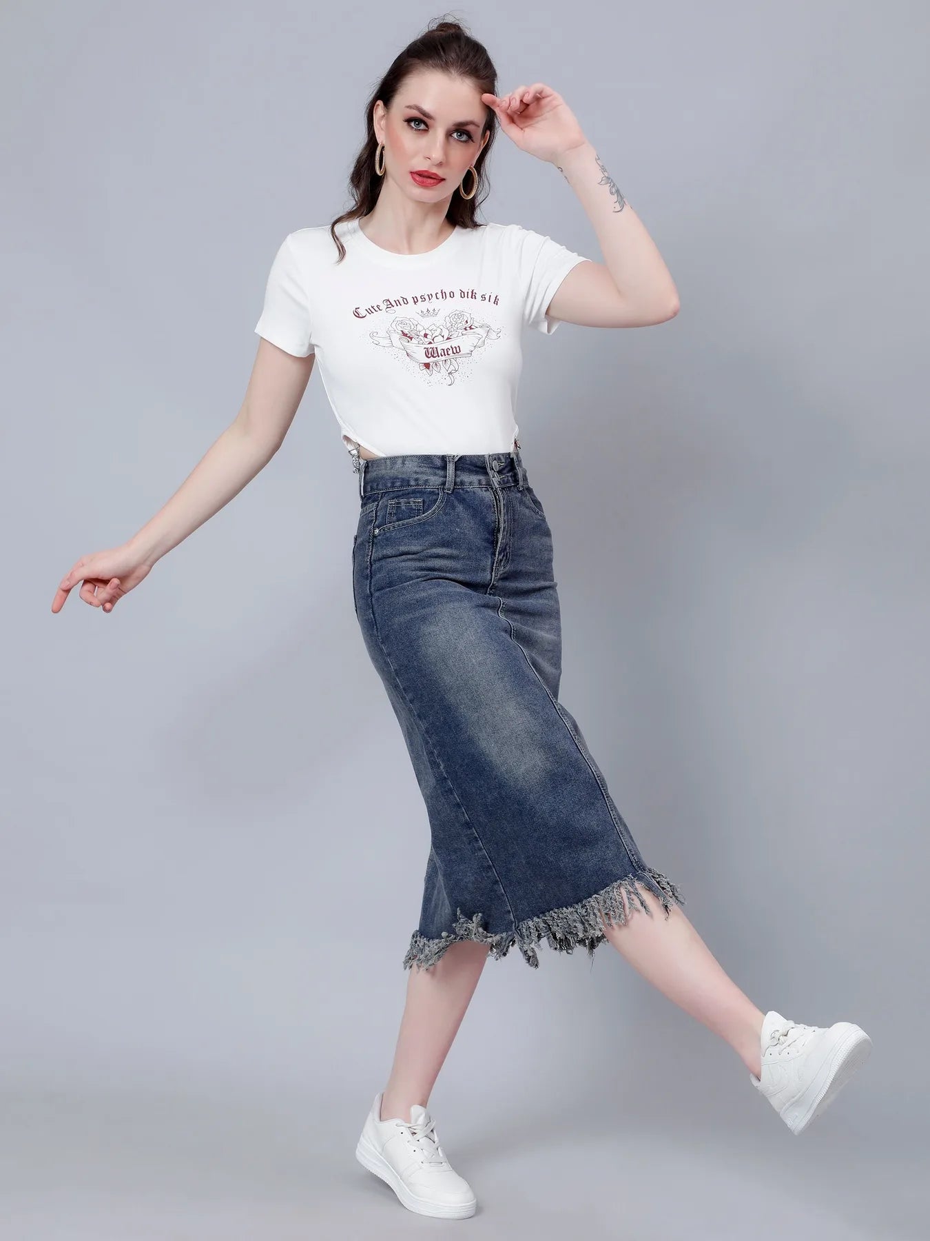 High-Rise Straight Denim Skirt