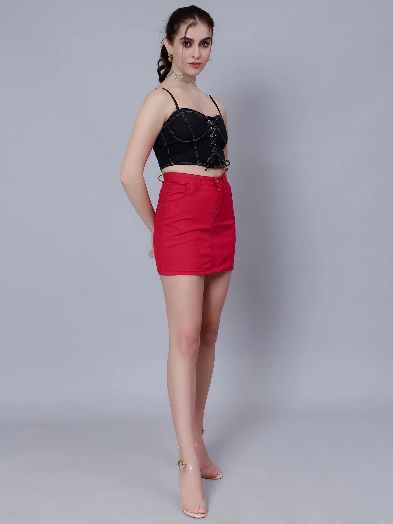 Lace-Up Denim Crop Top