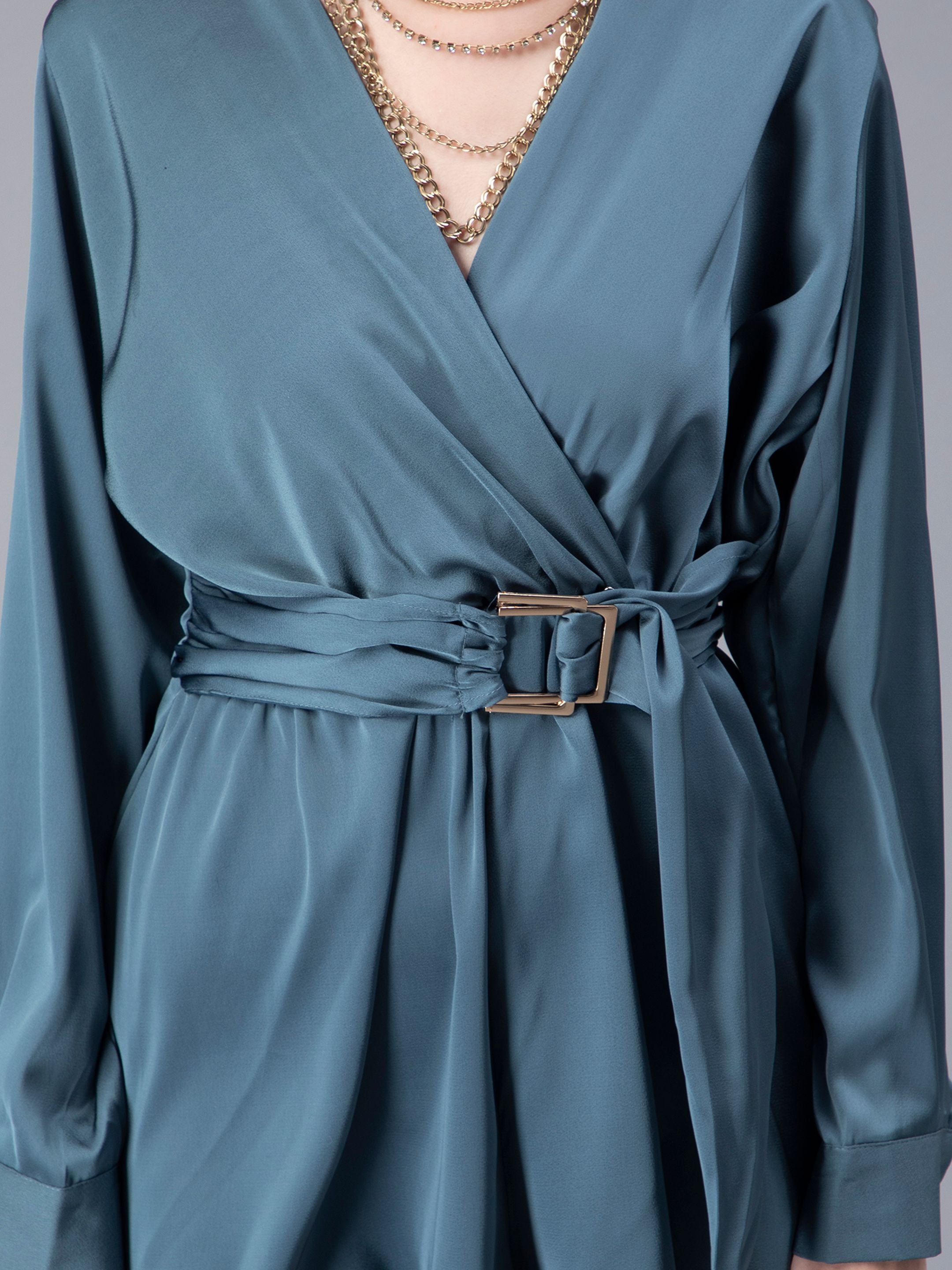 Front Overlap Flair Satin Playsuit