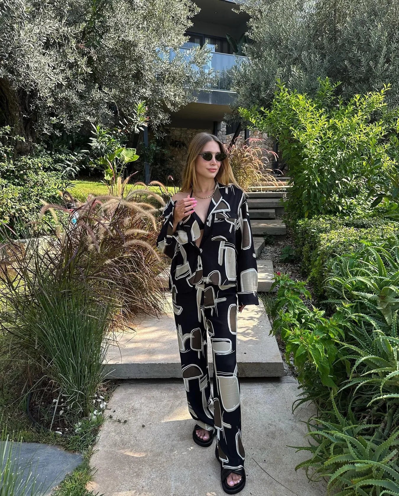 Abstract Printed Two-Piece Set