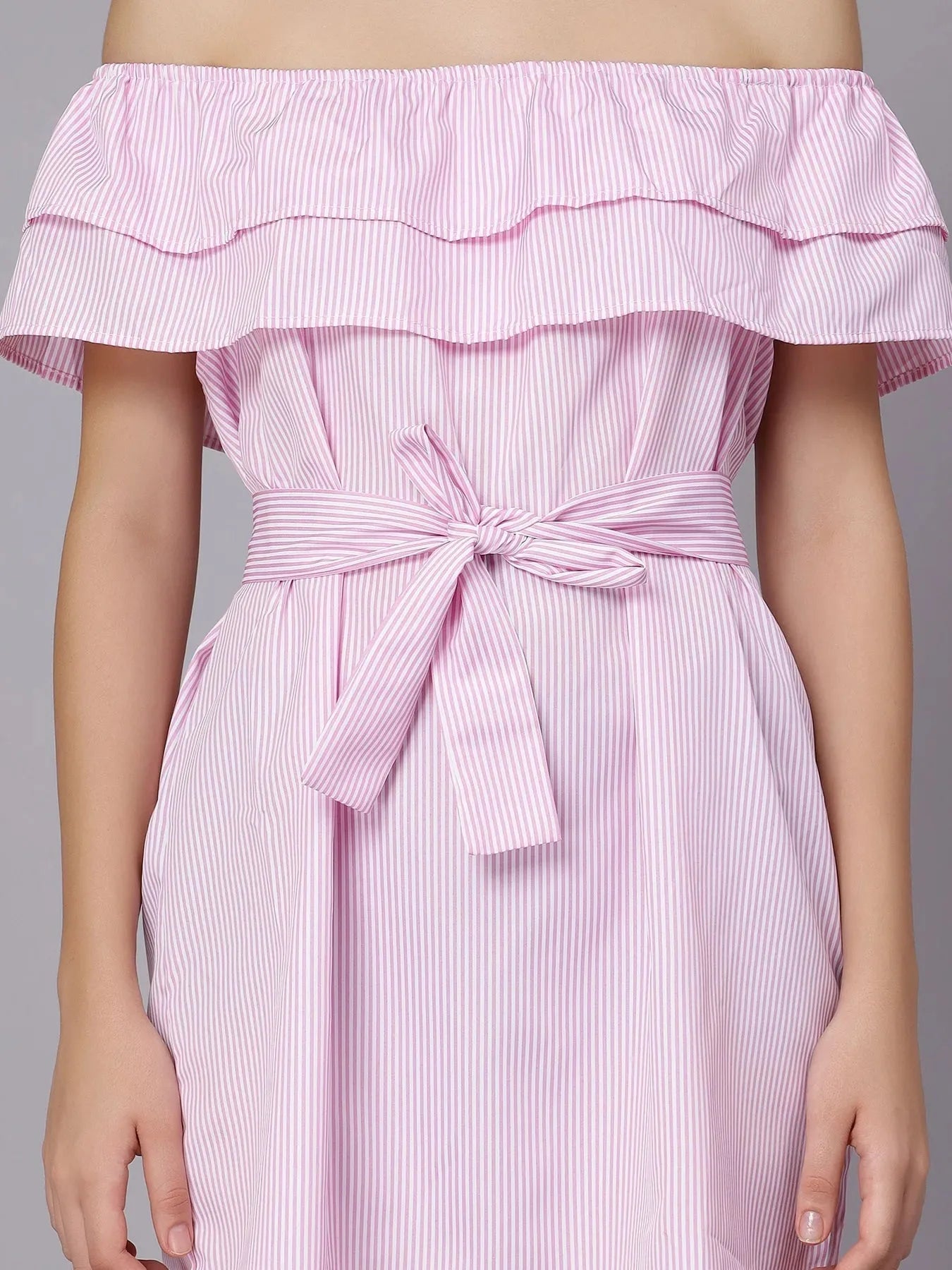 Striped Off-Shoulder Short Dress