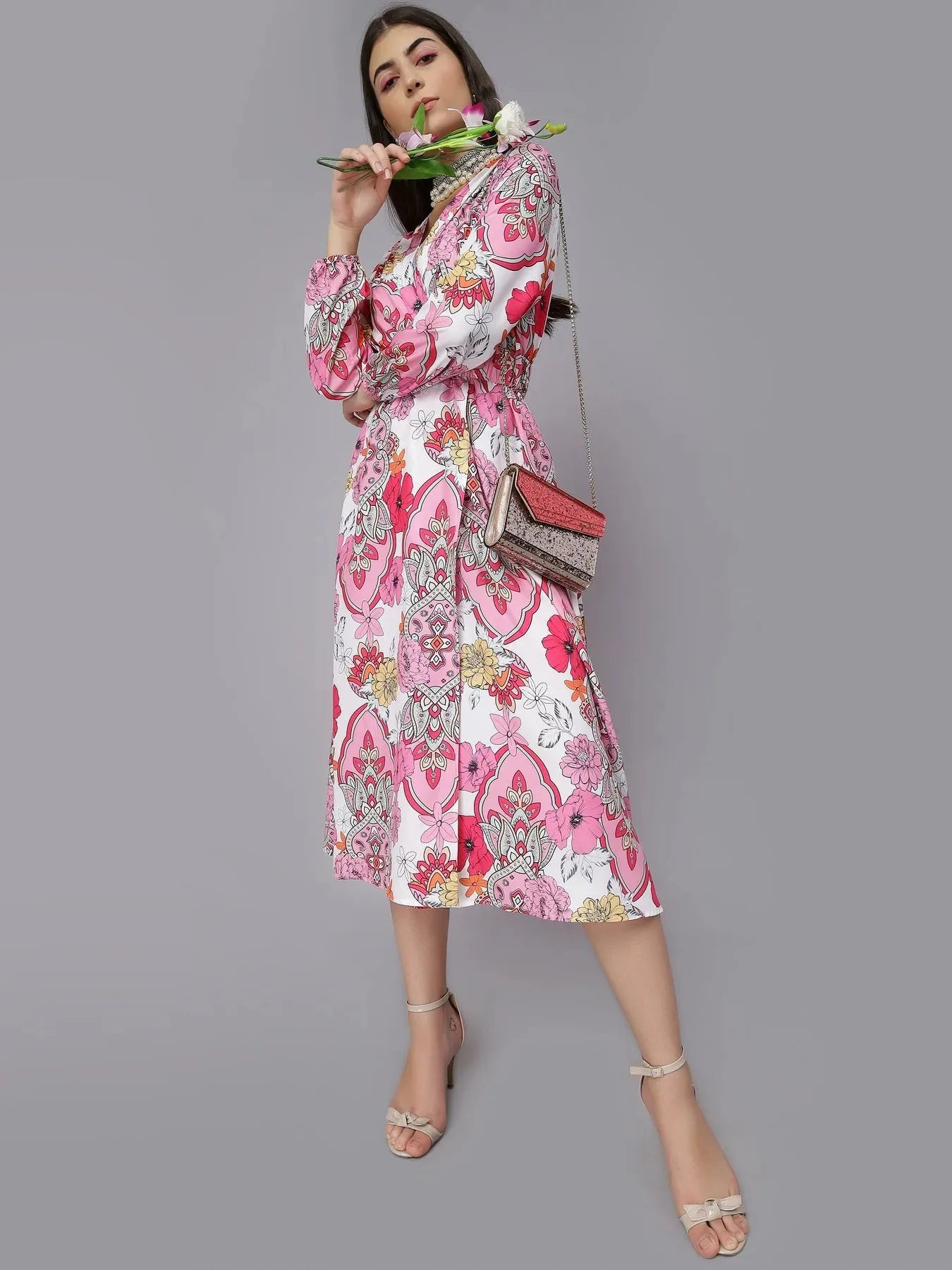 Abstract Floral Pattern Midi Dress
