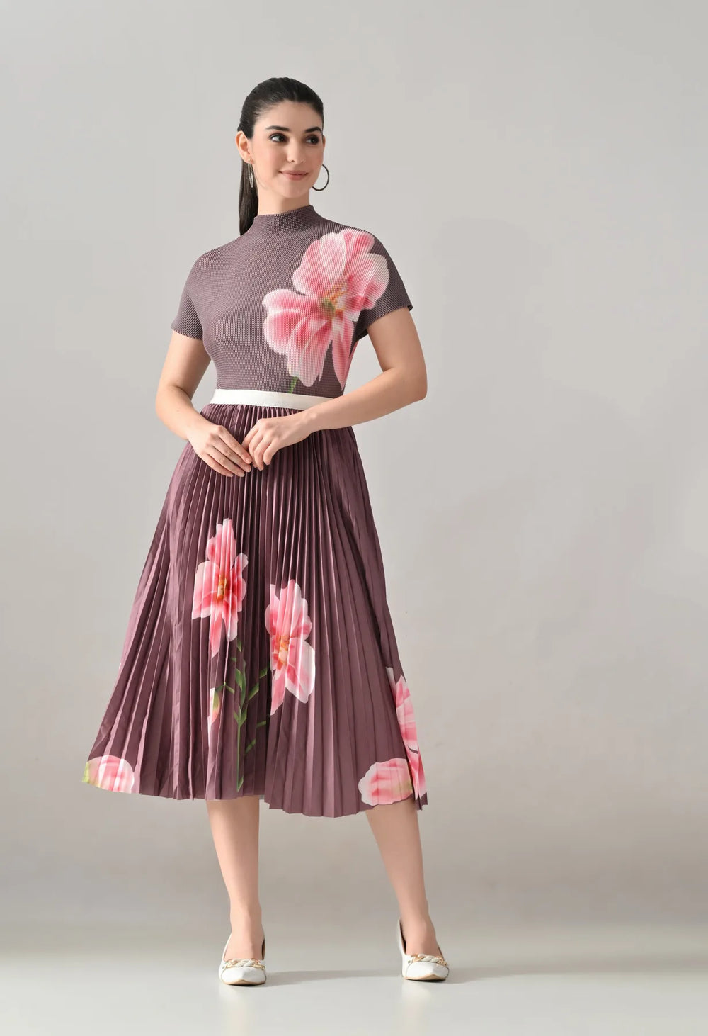 Floral Printed Pleated Two-Piece Set