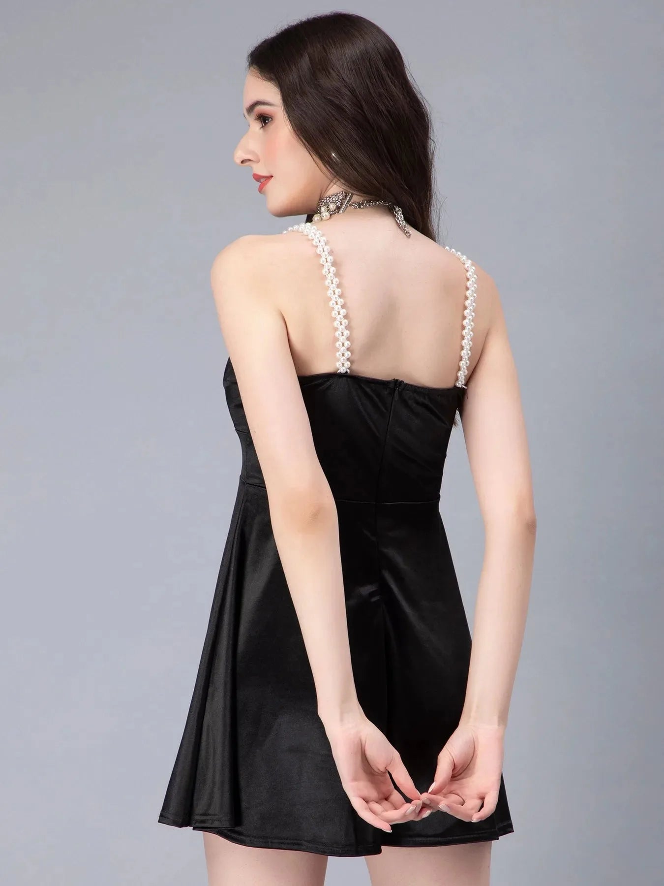 Pearl Straps Front Overlap Dress