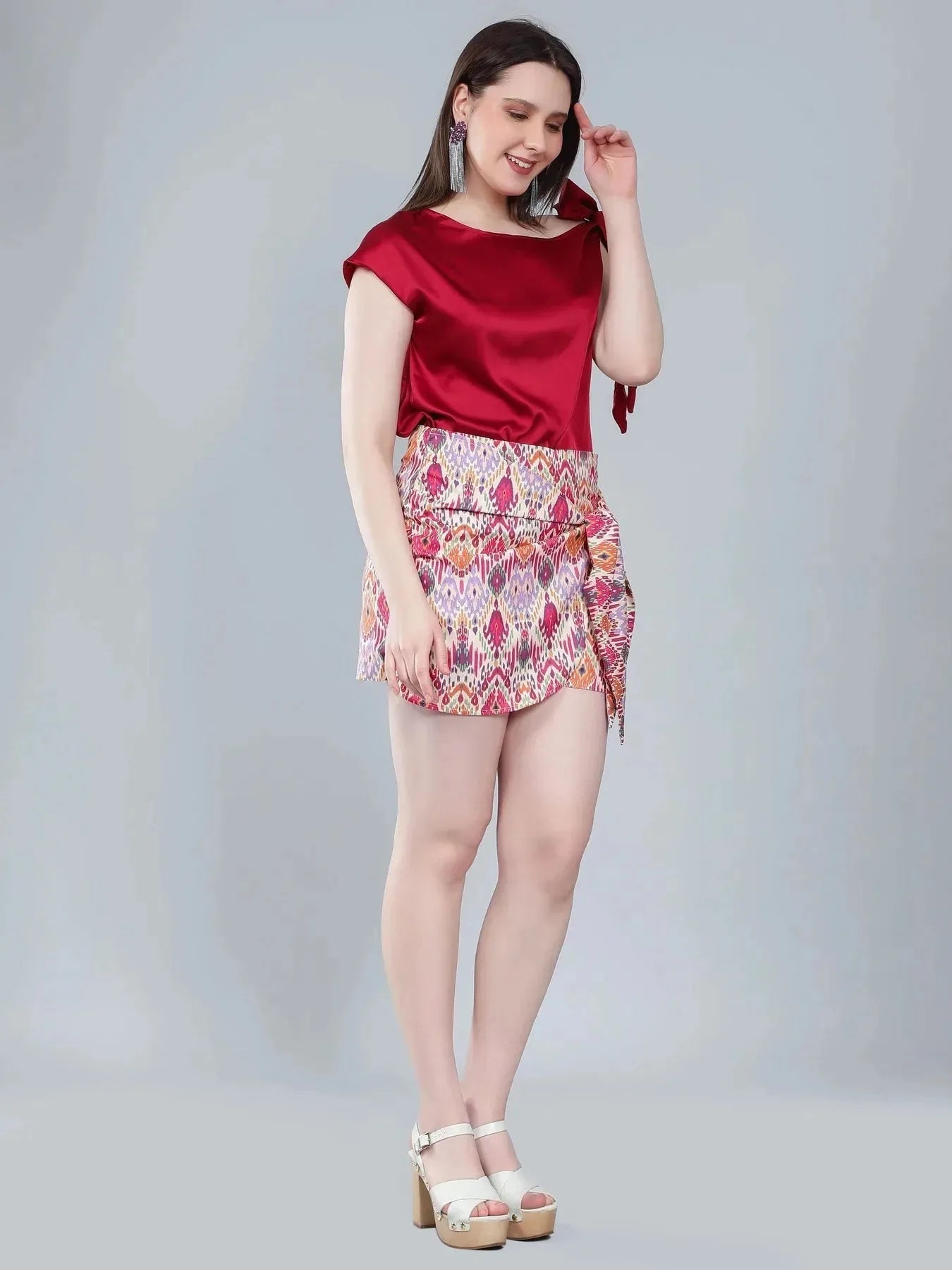 Tie Shoulder Satin Blouse