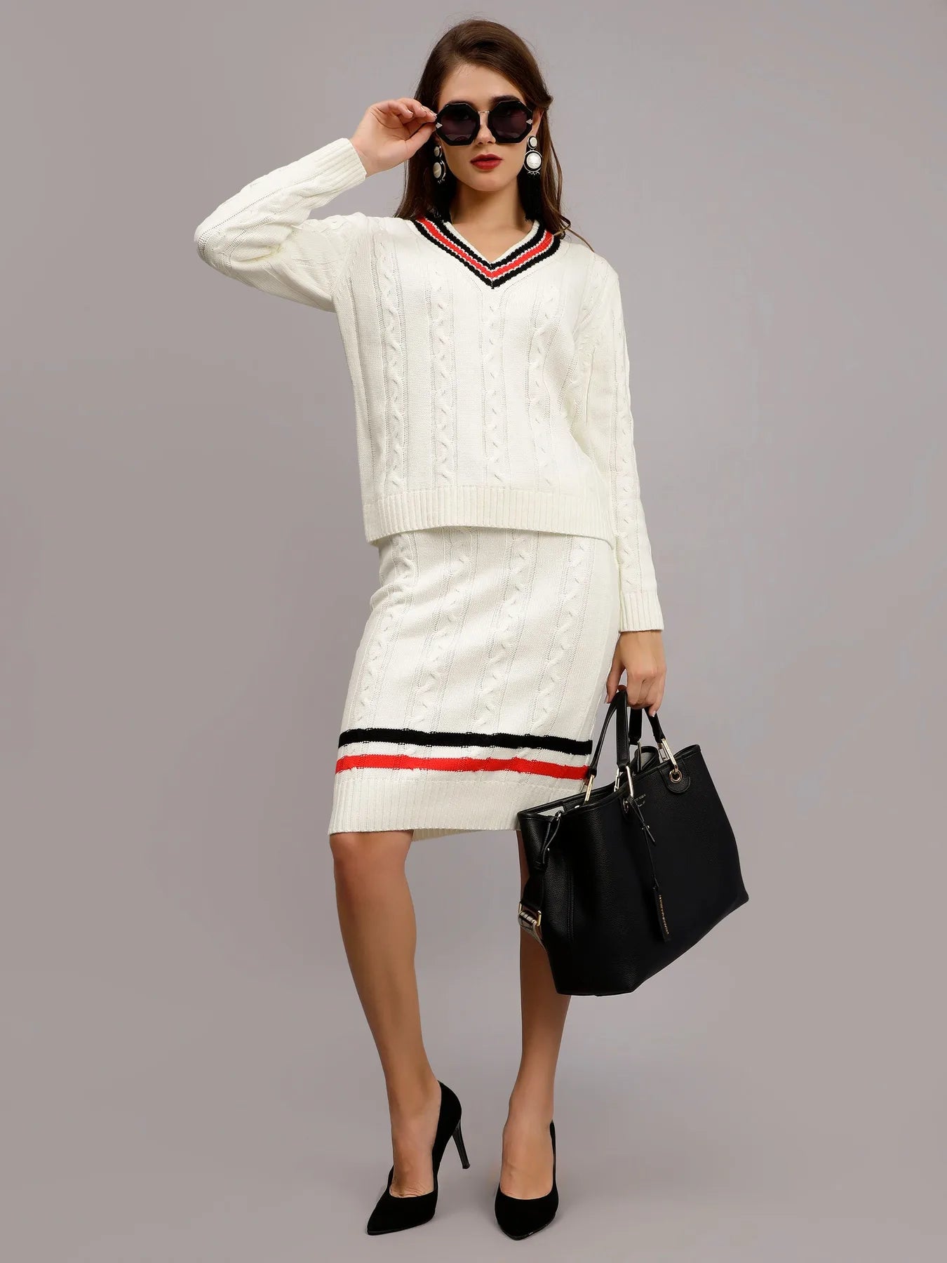 Cable Knit Pullover Skirt Set