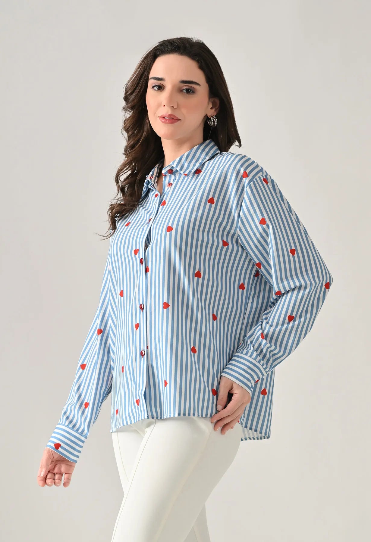 Striped Shirt With Heart Print