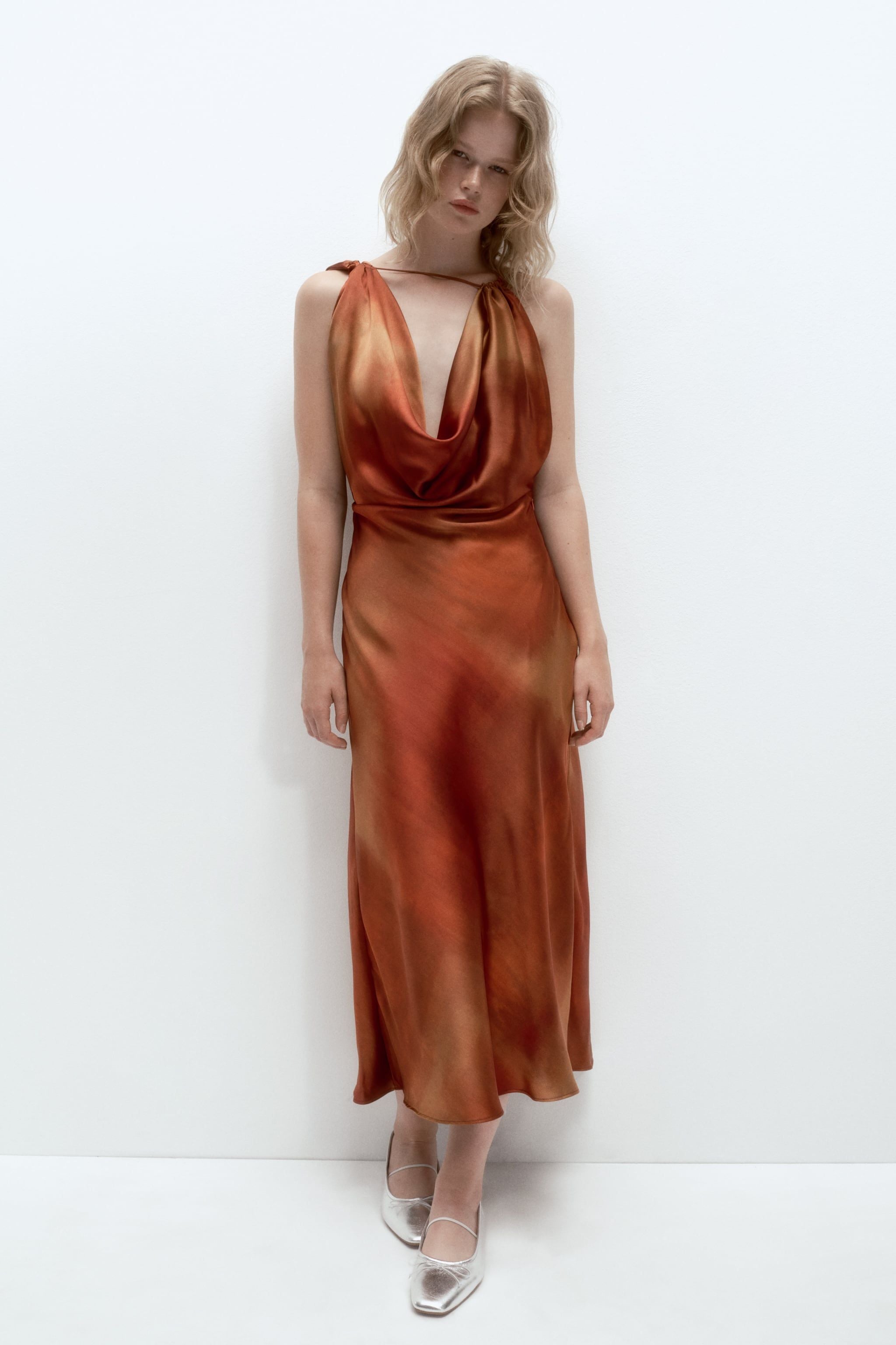 Cowl Neck Satin Dress