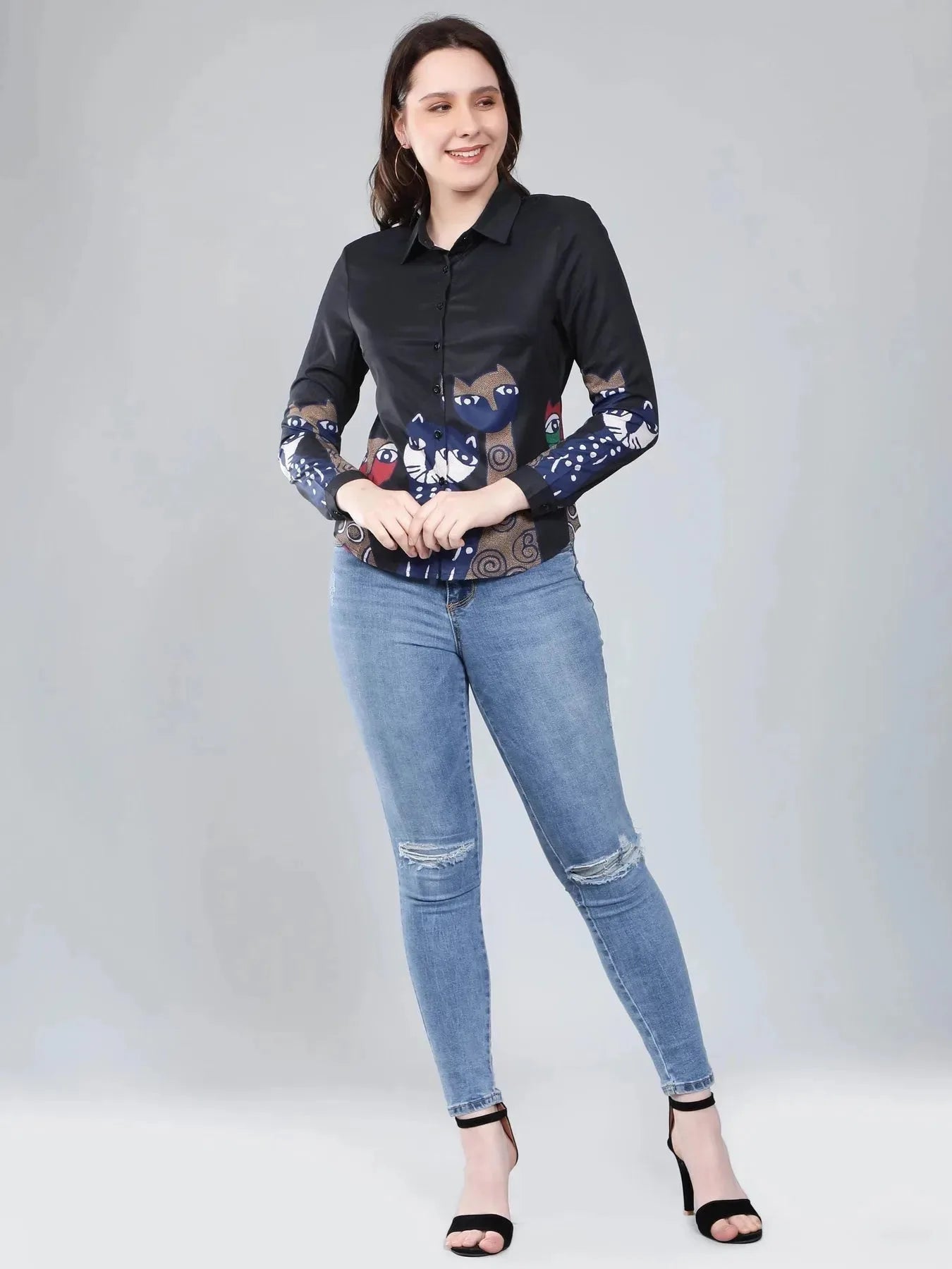 Cartoon Cat Printed Shirt