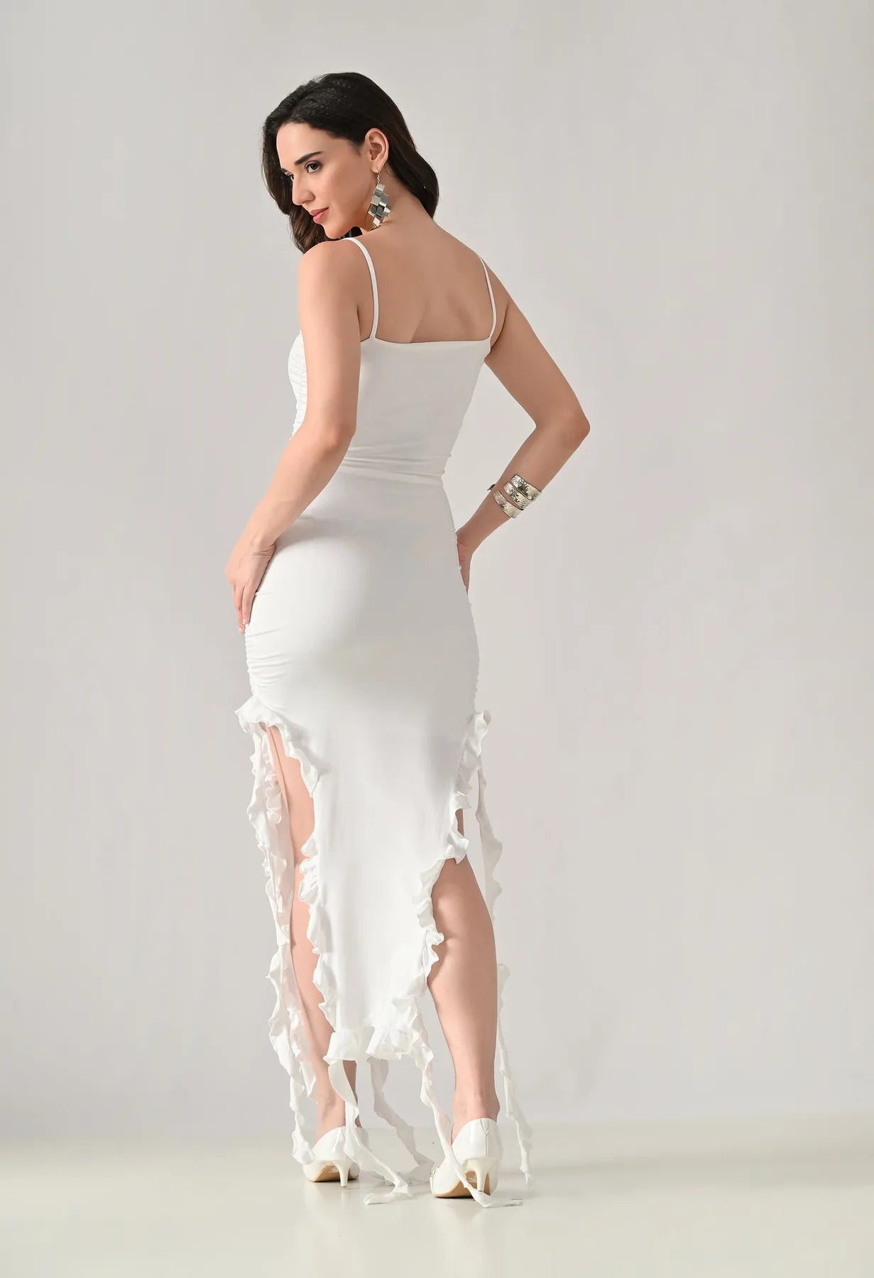 Ruffle Slit Midi Dress