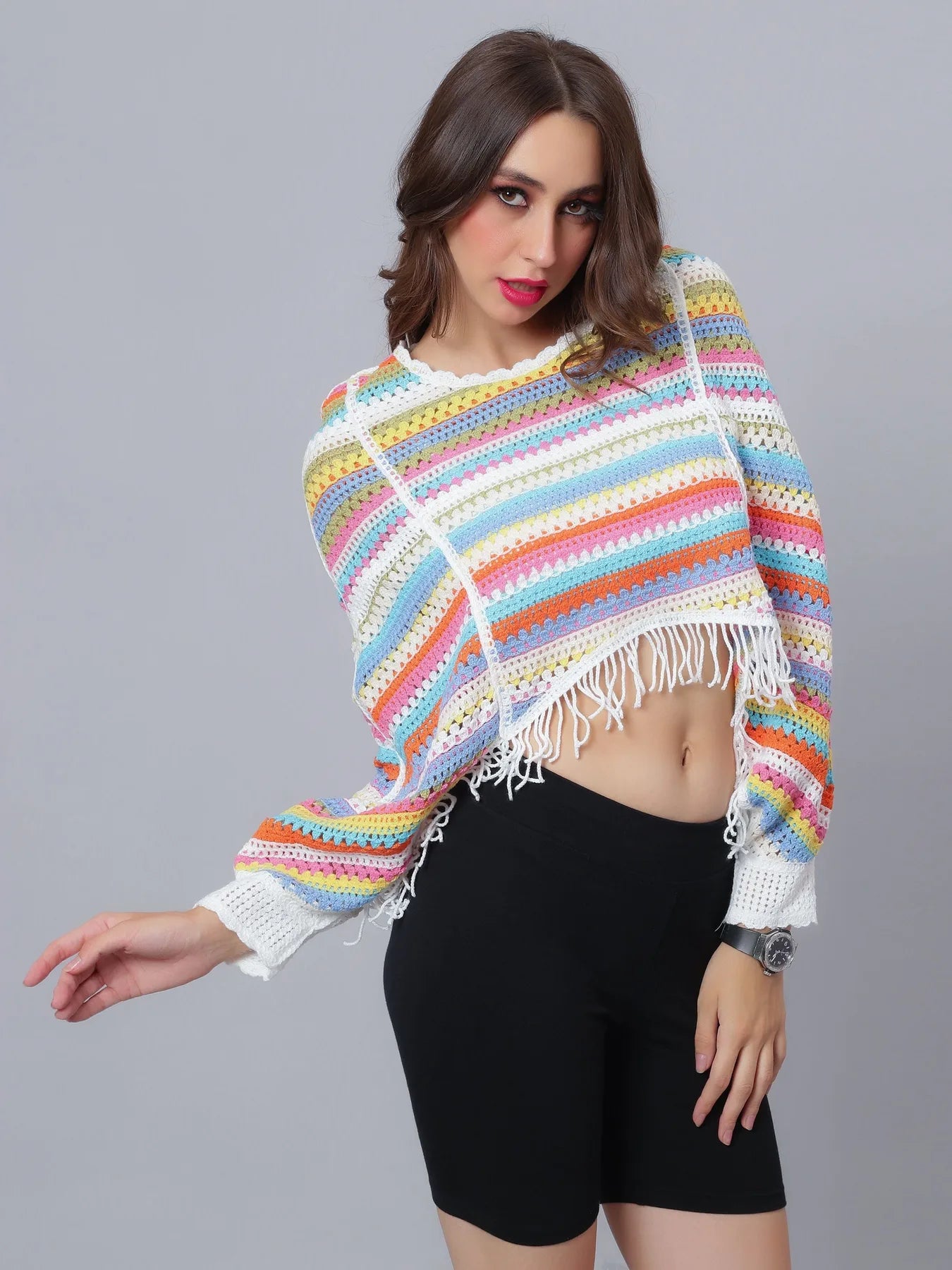Multicolour Crochet Cape
