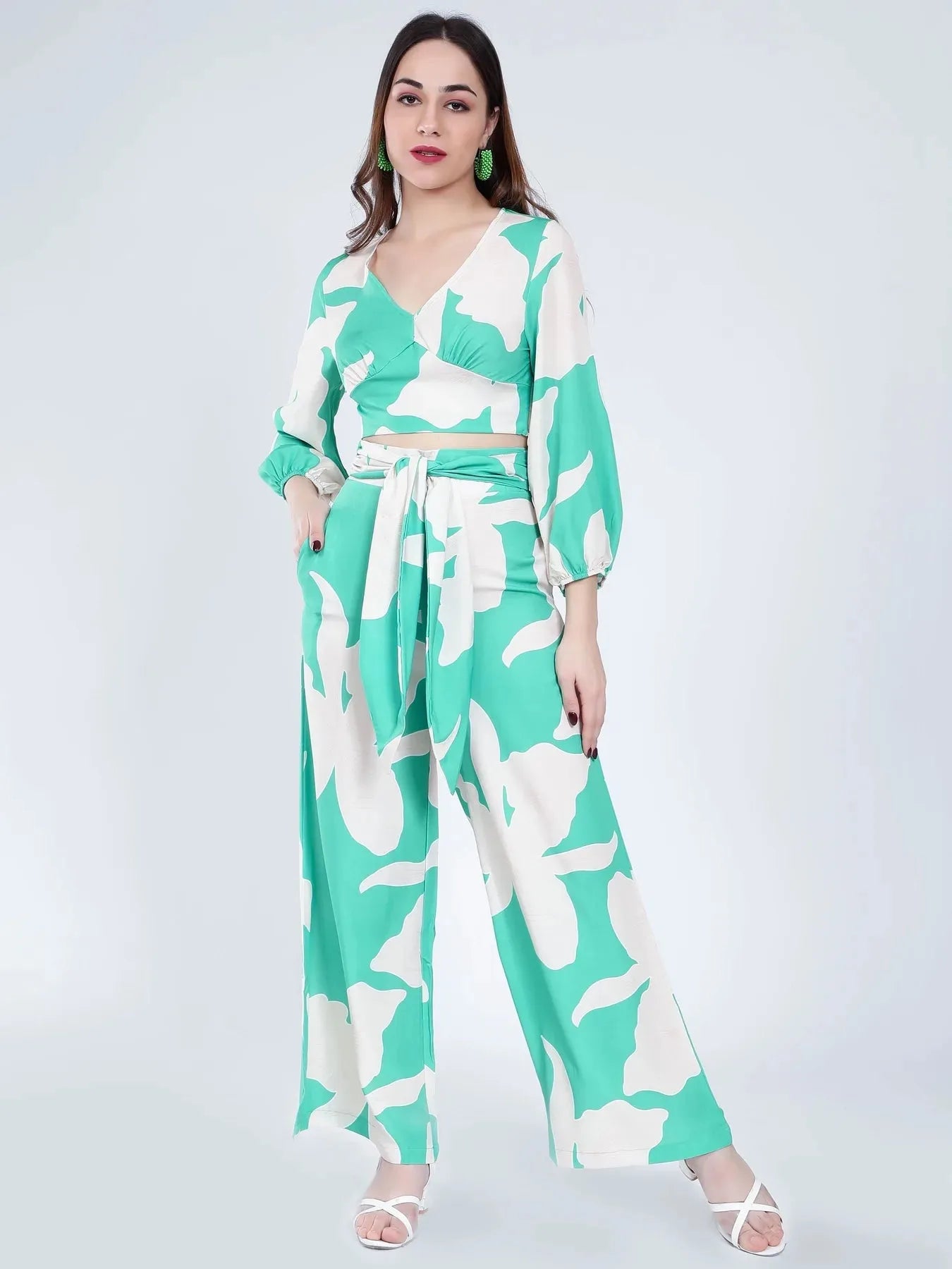 Belted Floral Two-Piece Set