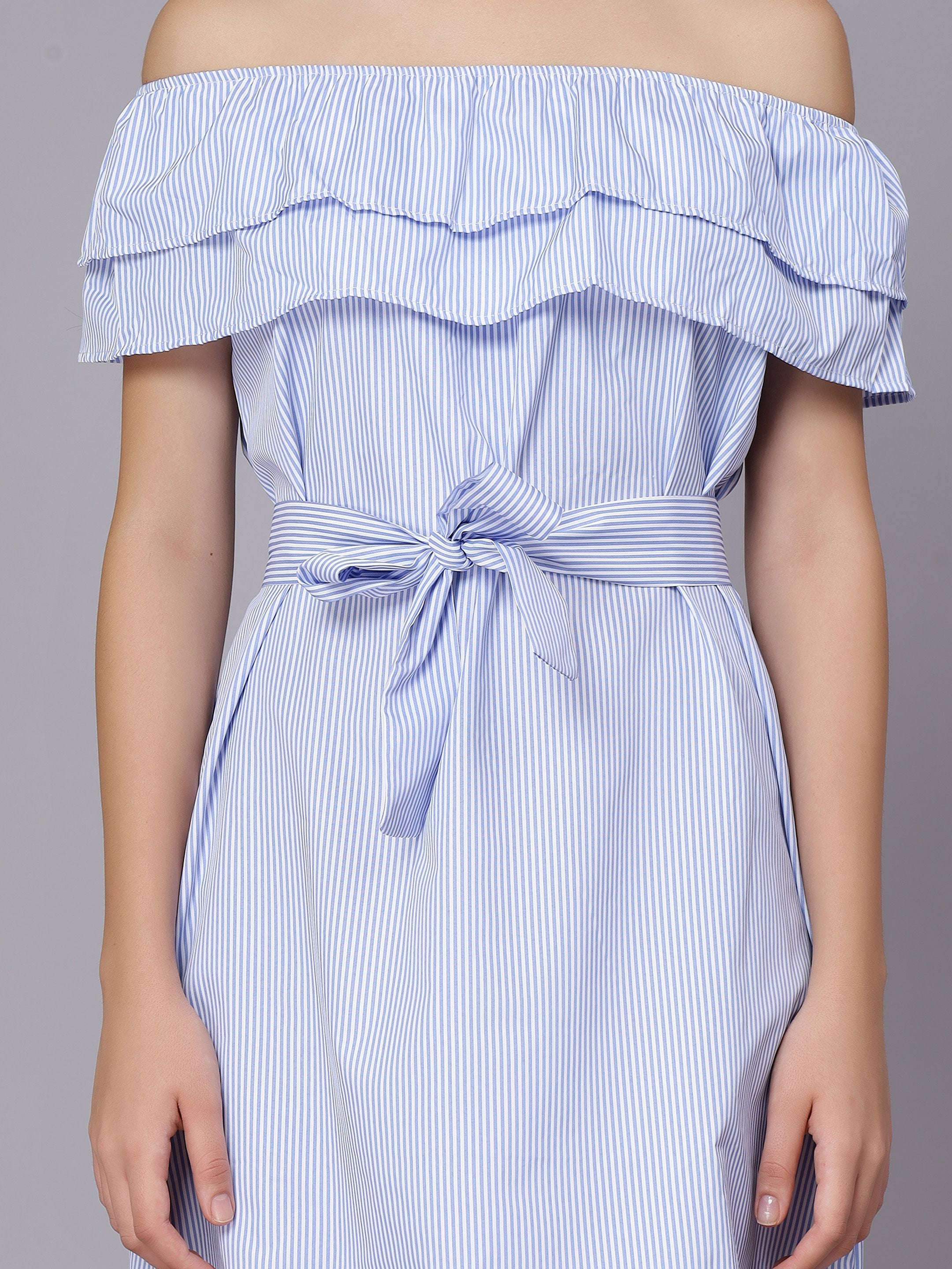 Striped Off-Shoulder Short Dress