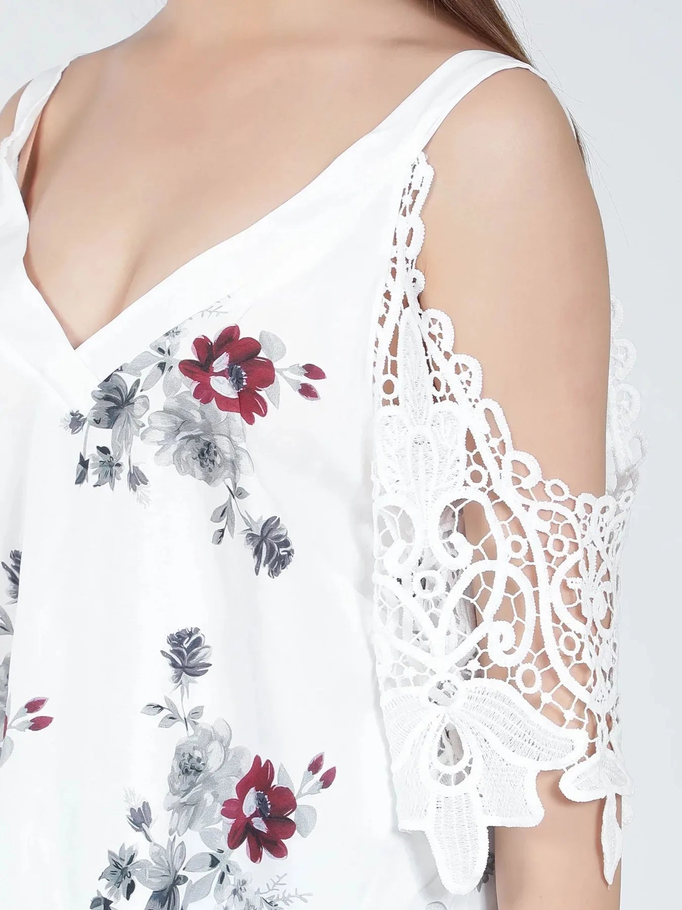 Cold Shoulder Lace Sleeves Blouse