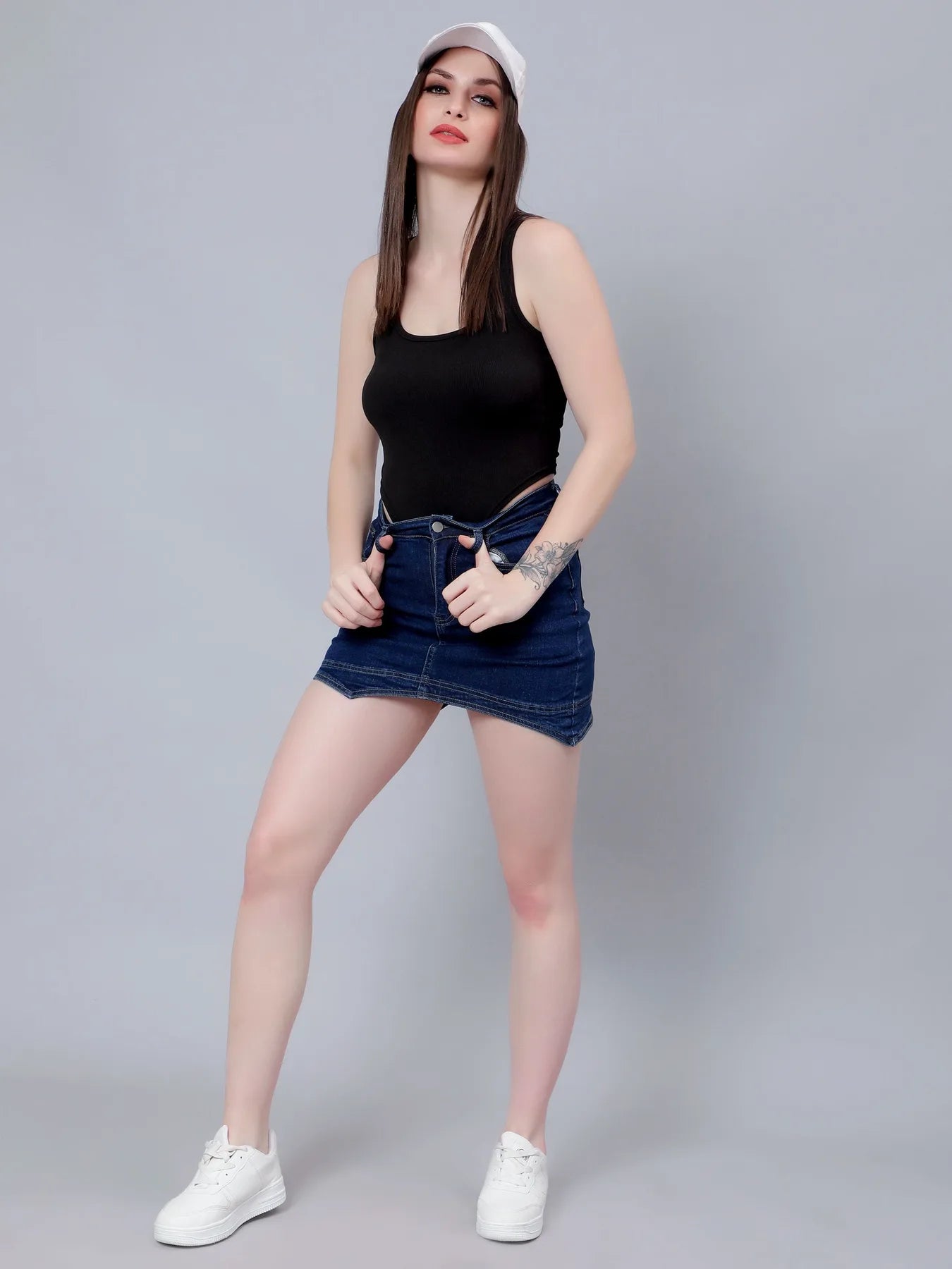 Asymmetrical Denim Mini Skirt