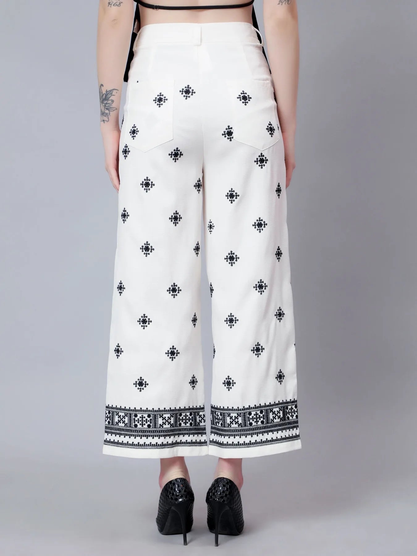 High Waist Embroidered Trousers