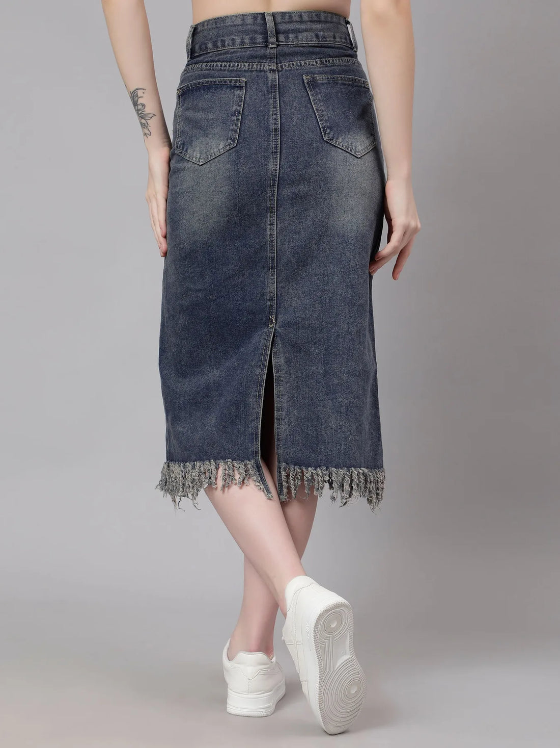 High-Rise Straight Denim Skirt
