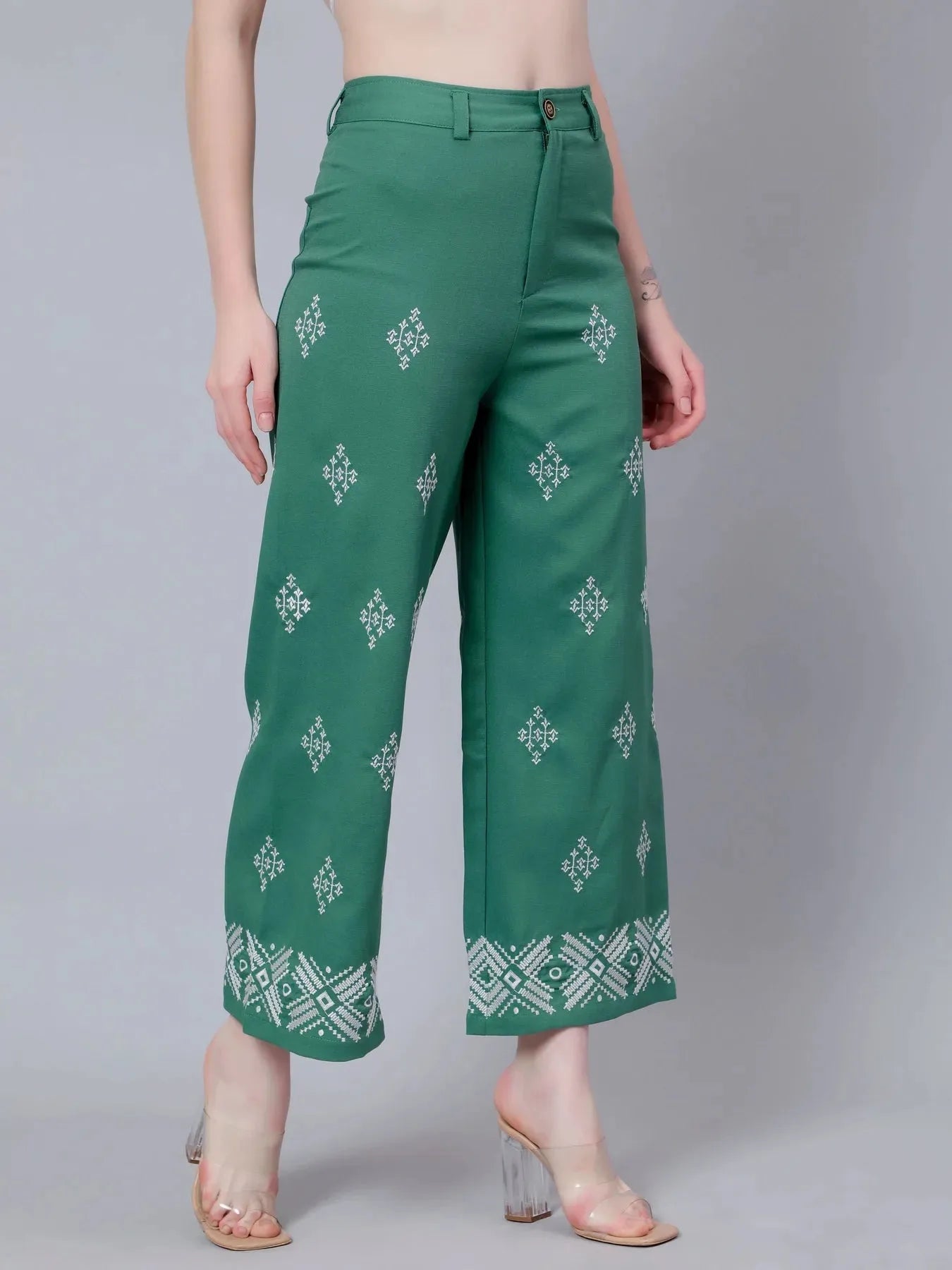 High Waist Embroidered Trousers