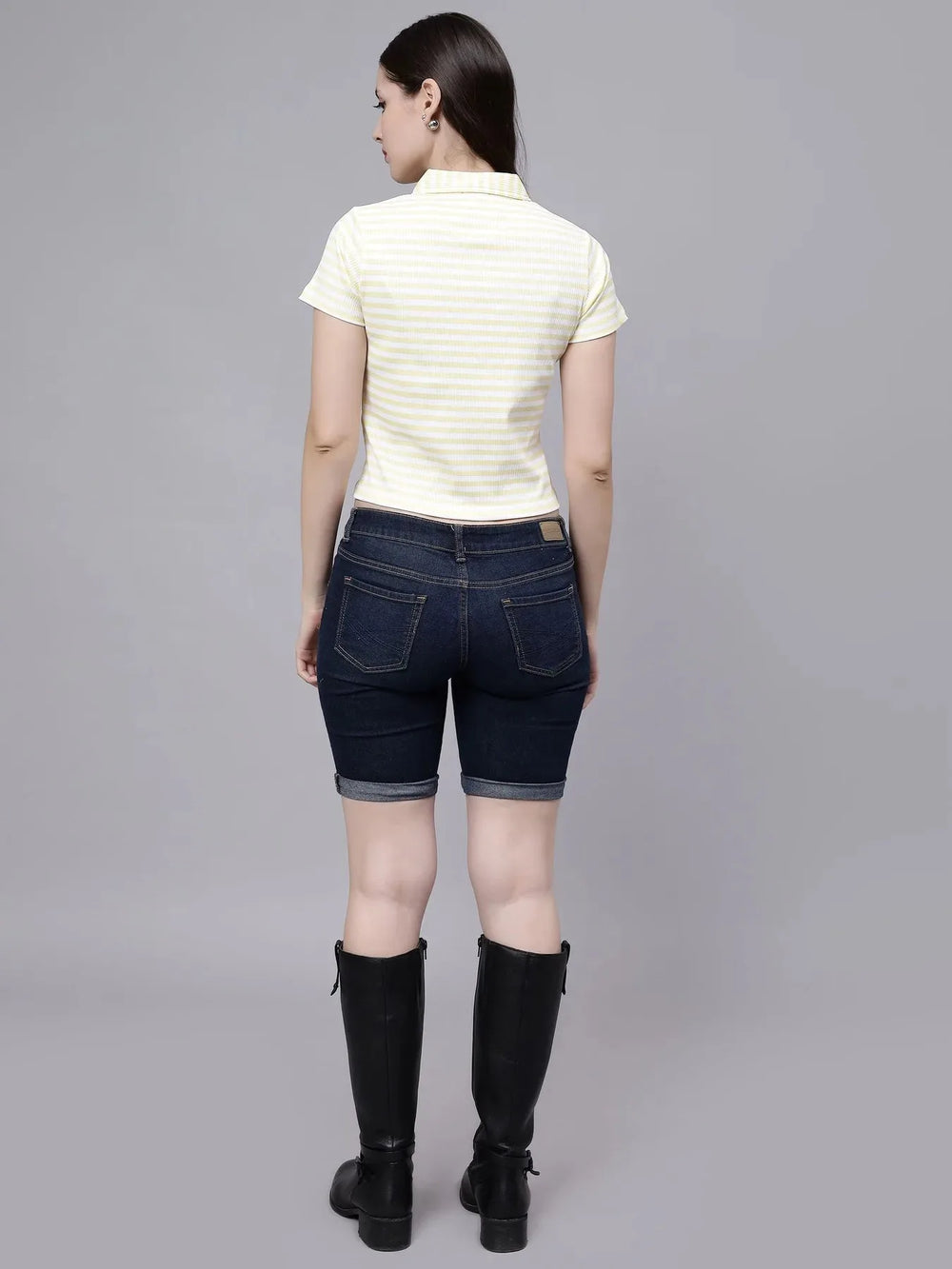 Cotton Striped Polo Neck T-Shirt