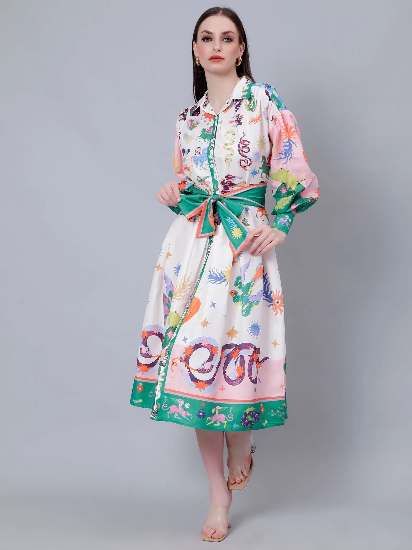 Mystic Animal Printed Shirt Dress