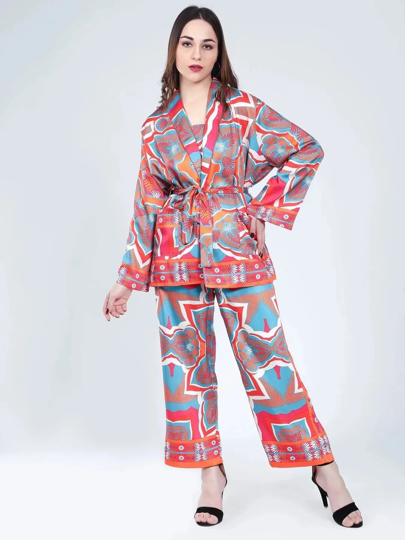 Tropical Printed Kimono Three-Piece Set