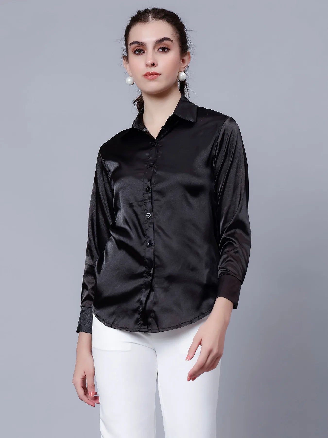 Elegant Ribbon Satin Shirt