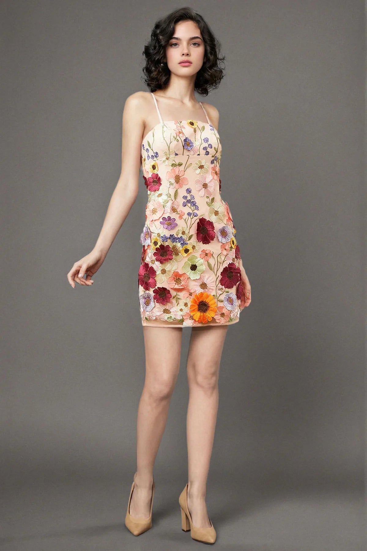 3D Flower Embroidered Short Dress