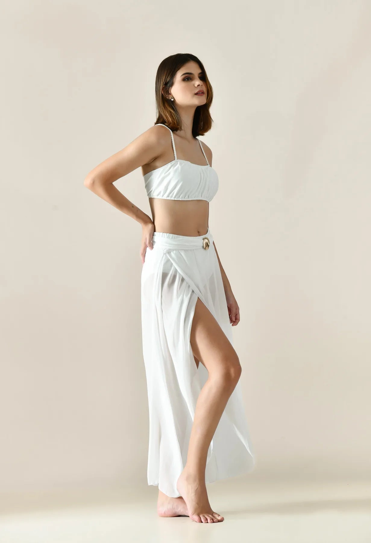 Solid Bikini Set With Sarong