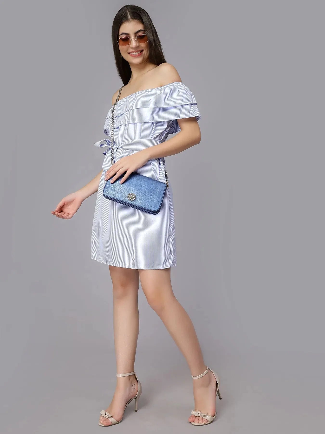 Striped Off-Shoulder Short Dress
