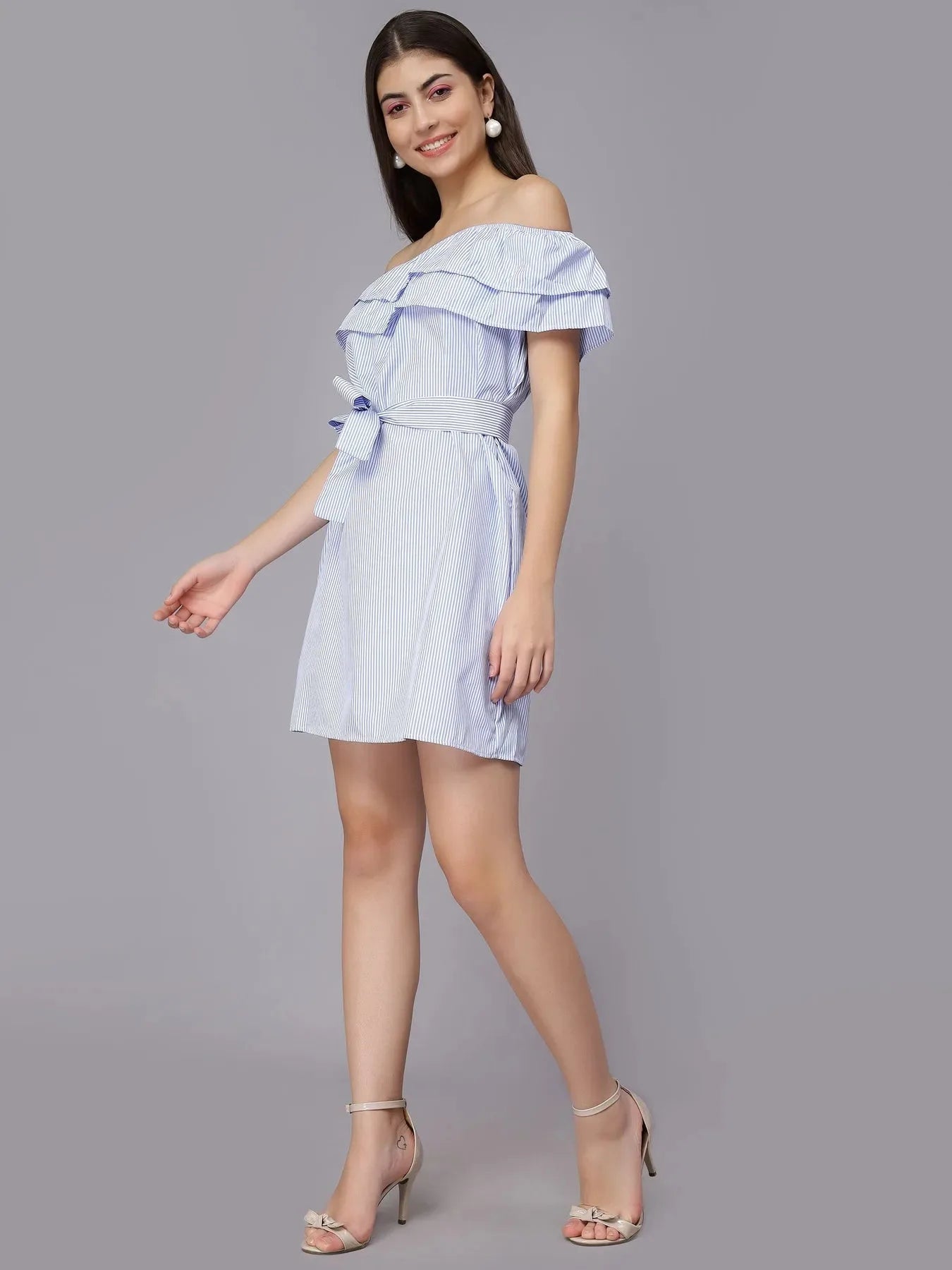 Striped Off-Shoulder Short Dress
