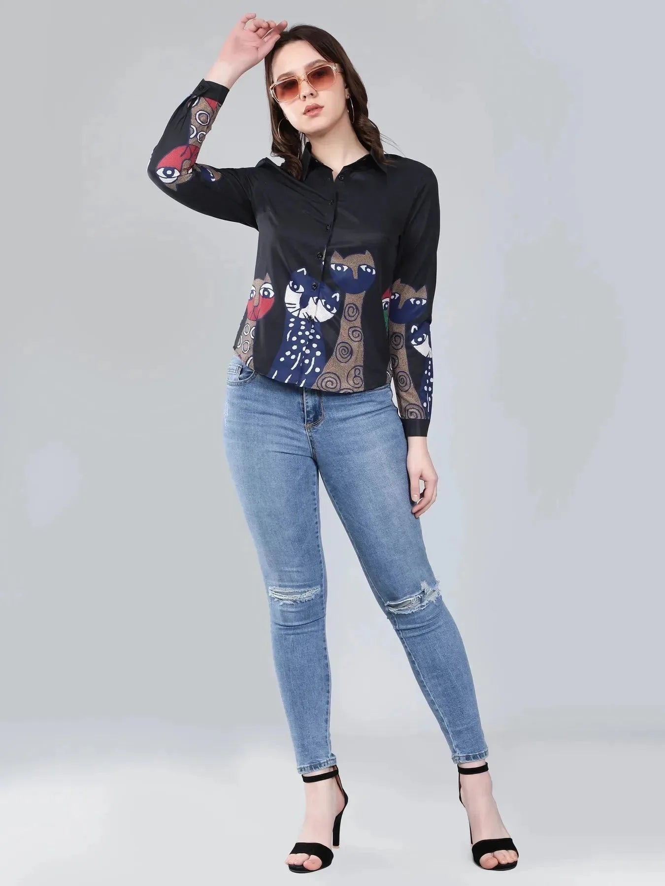 Cartoon Cat Printed Shirt