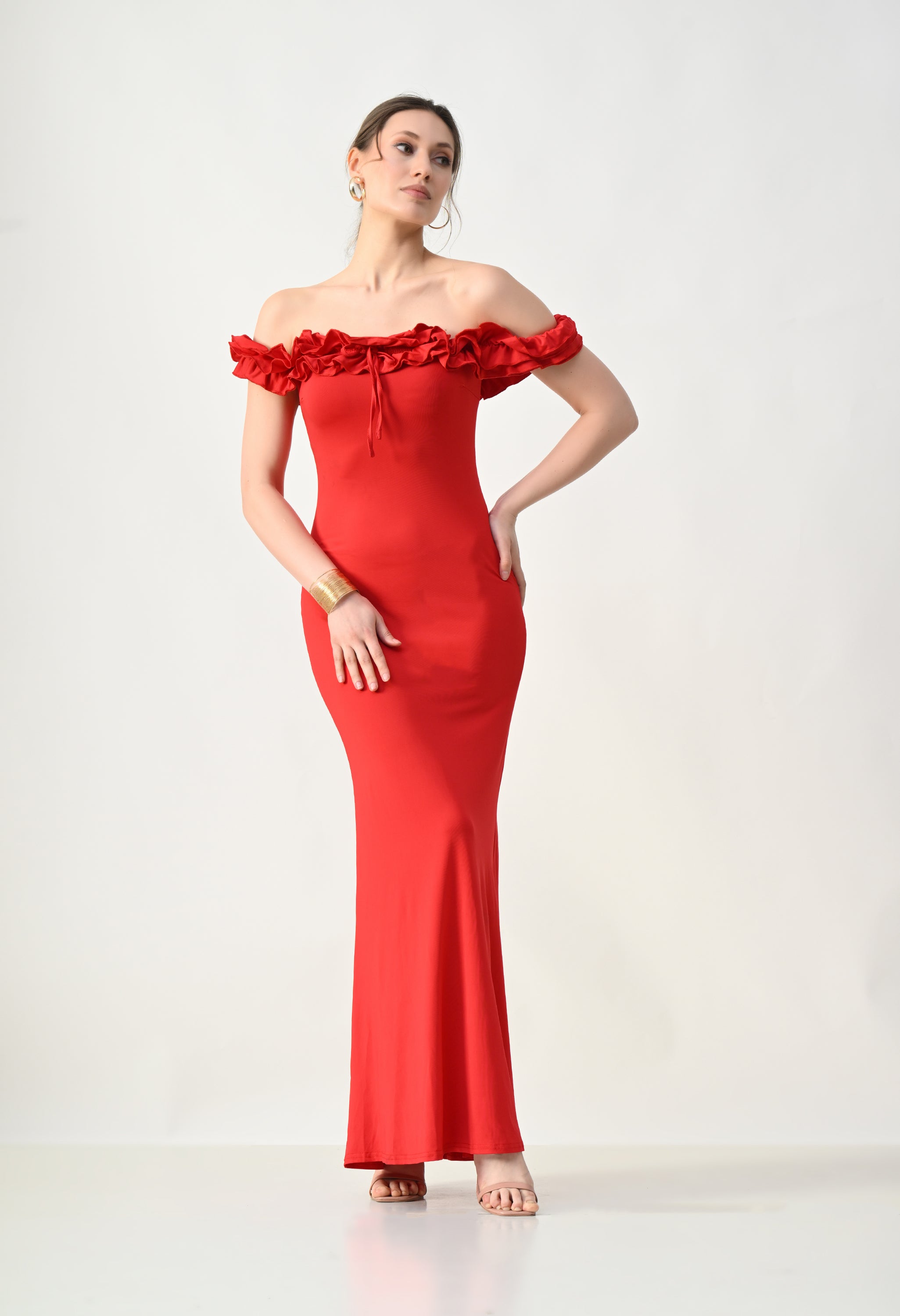 Off-Shoulder Ruffle Maxi Dress