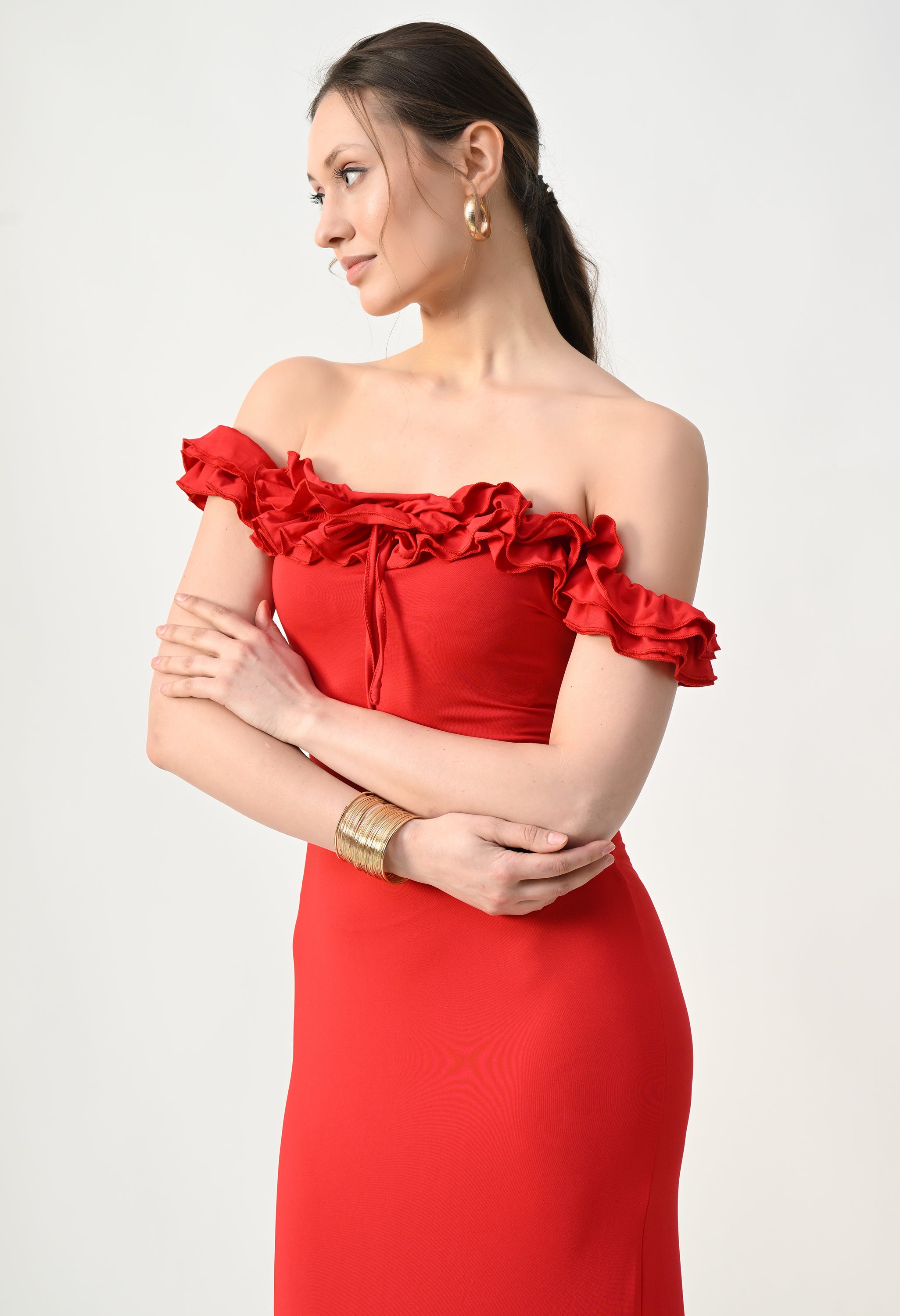 Off-Shoulder Ruffle Maxi Dress