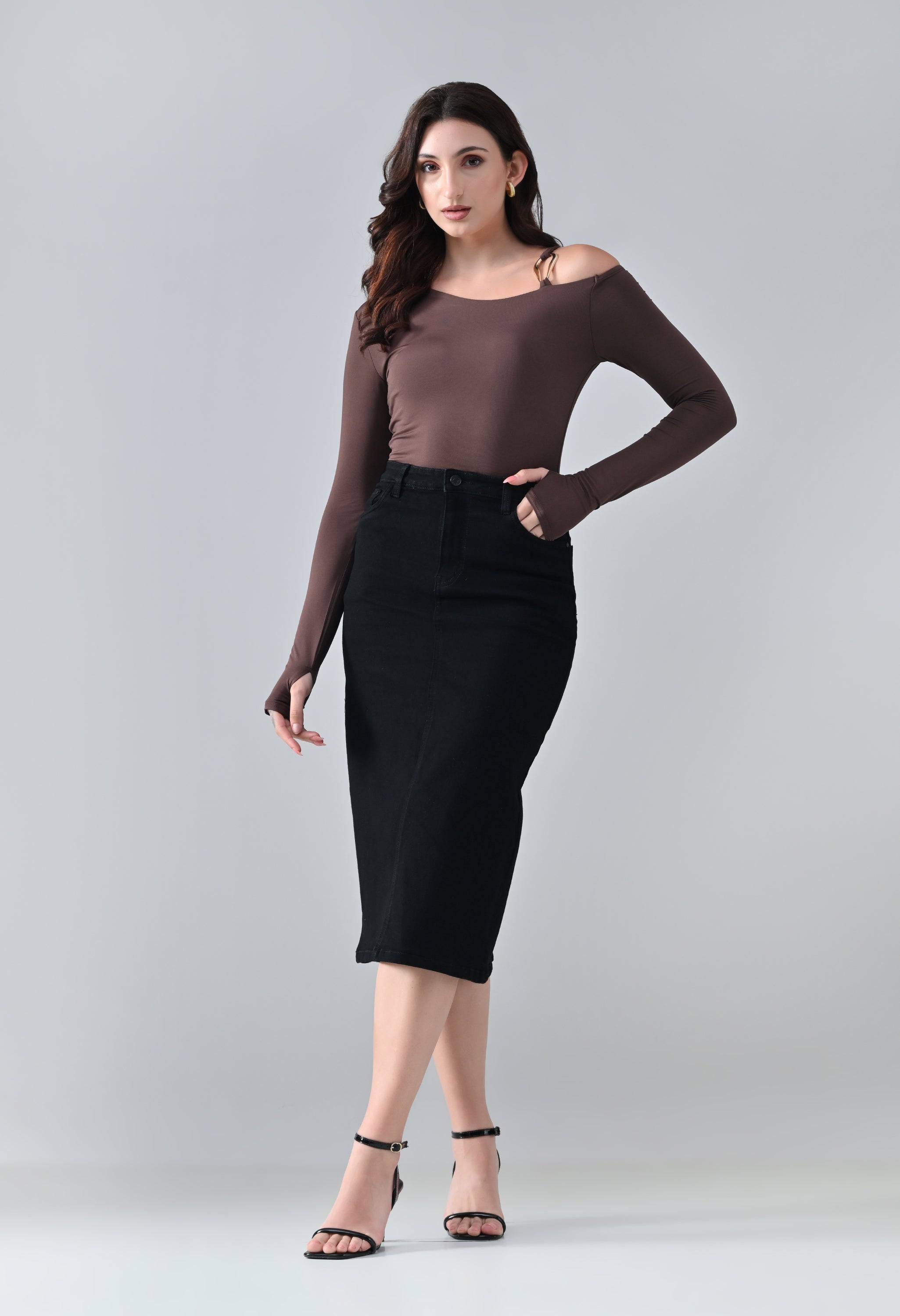 Mid Length Denim Skirt