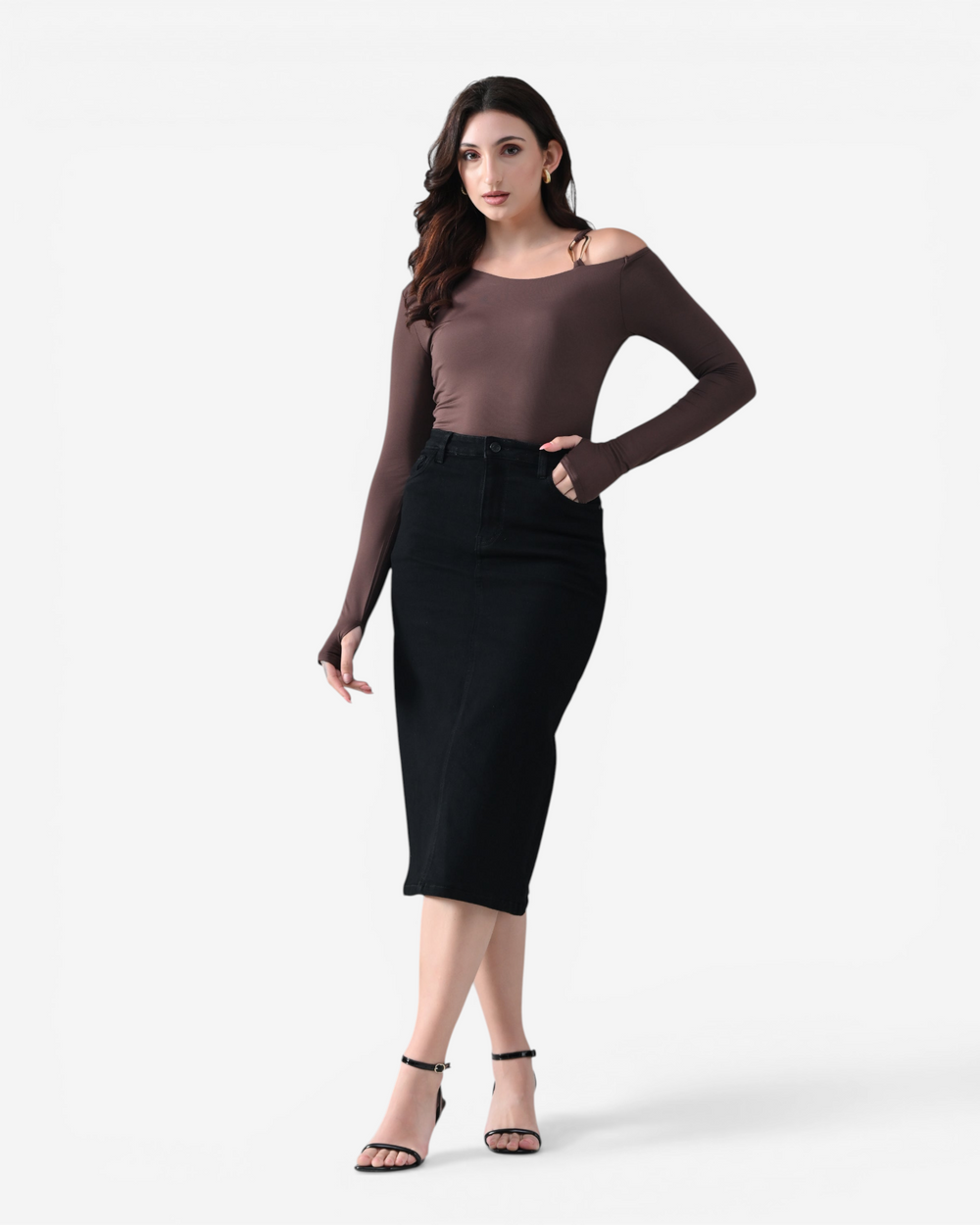 Mid Length Denim Skirt