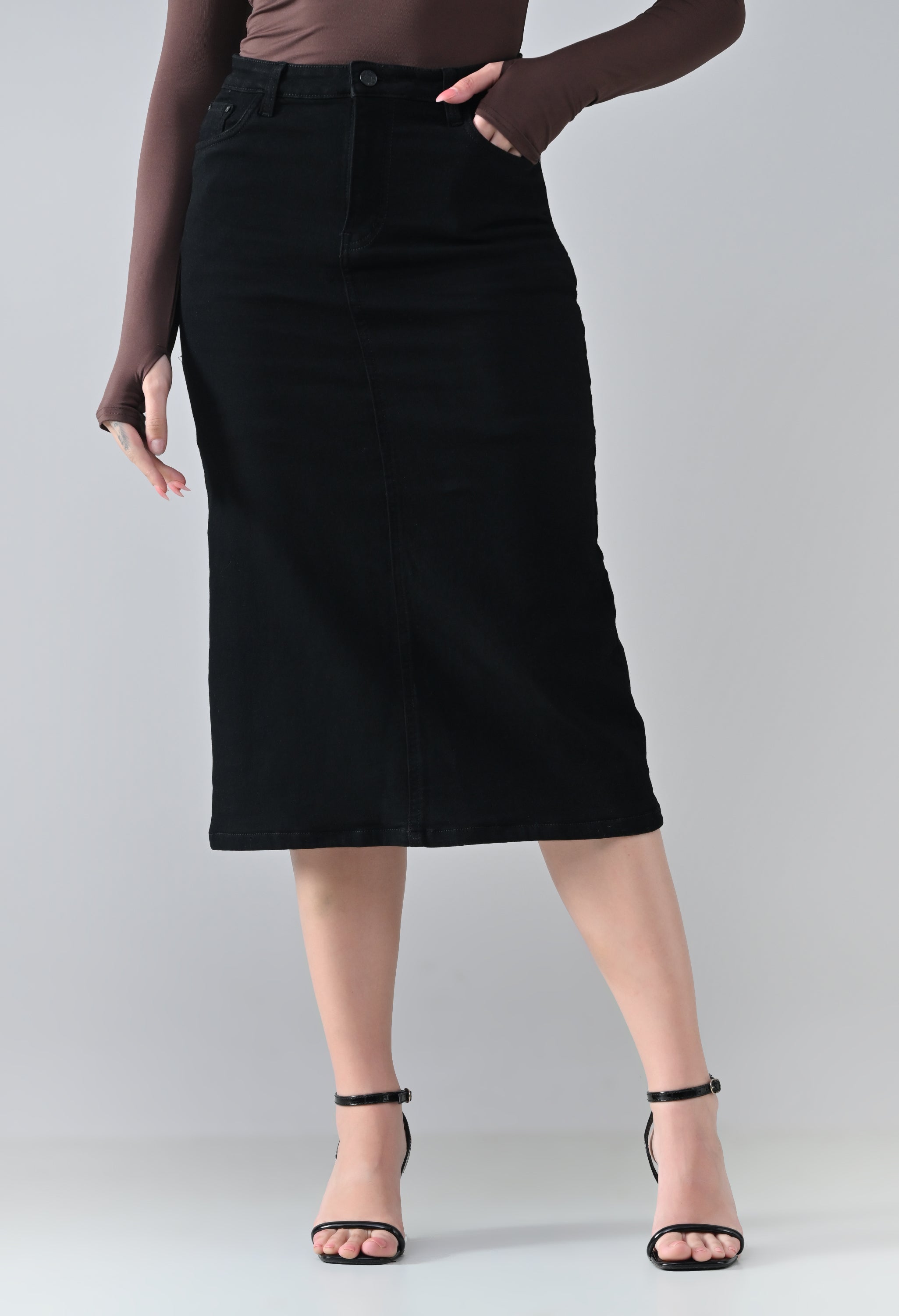 Mid Length Denim Skirt